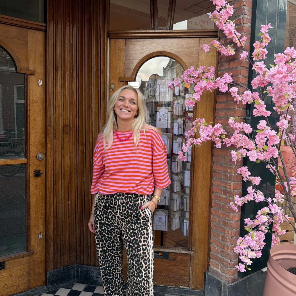 T-shirt streep – Roze/oranje