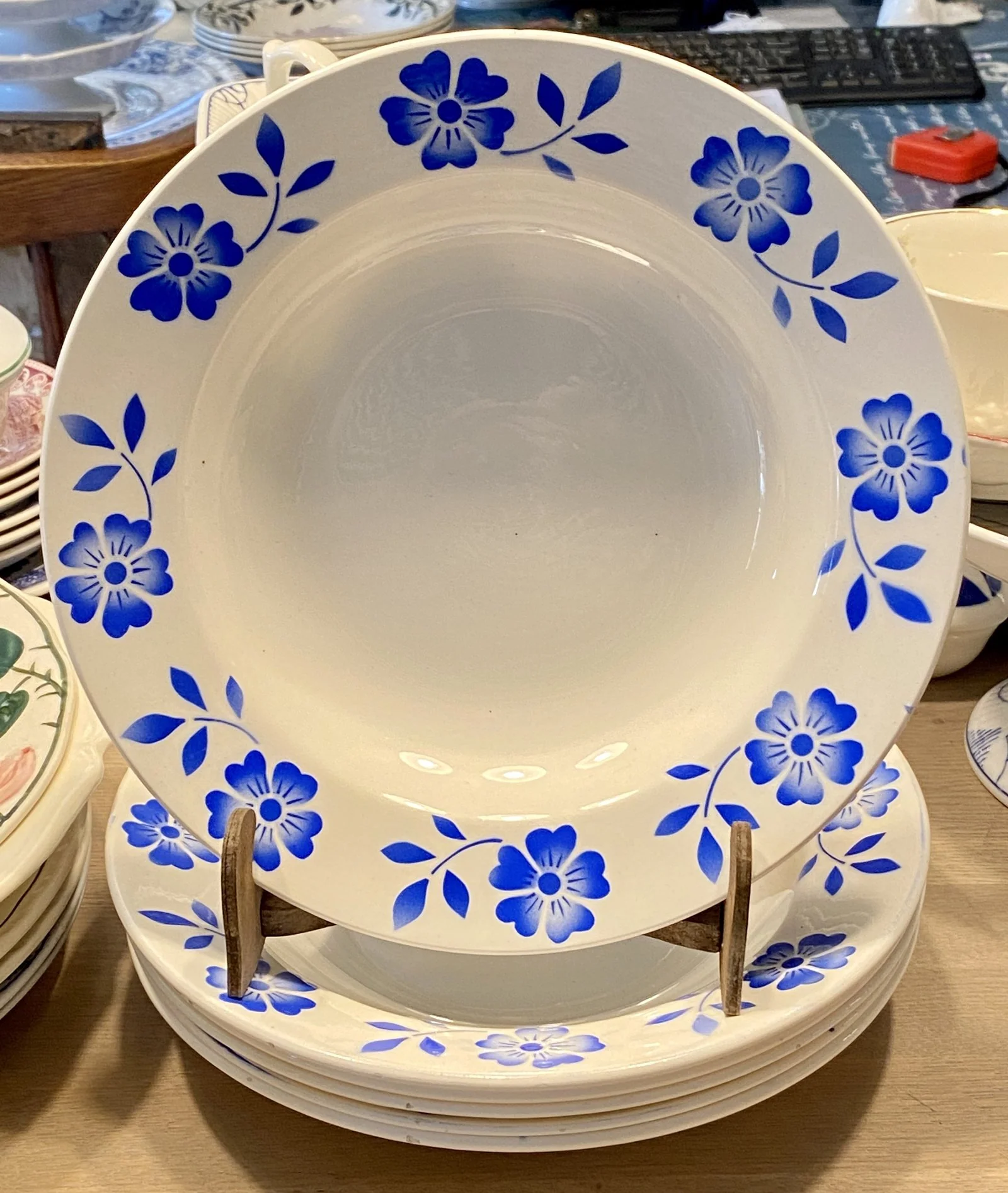 Diep bord / soepbord / pastabord – Annaburg – onderglazuur decor 915 van helderblauwe bloemenrand in spuitdecor