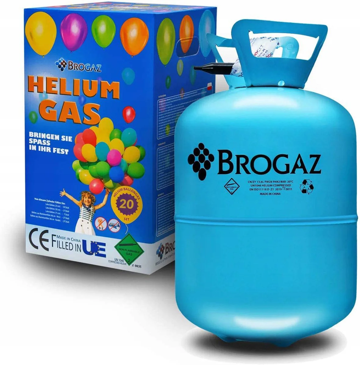 Brogaz Heliumtank (20 ballonnen) maat XS