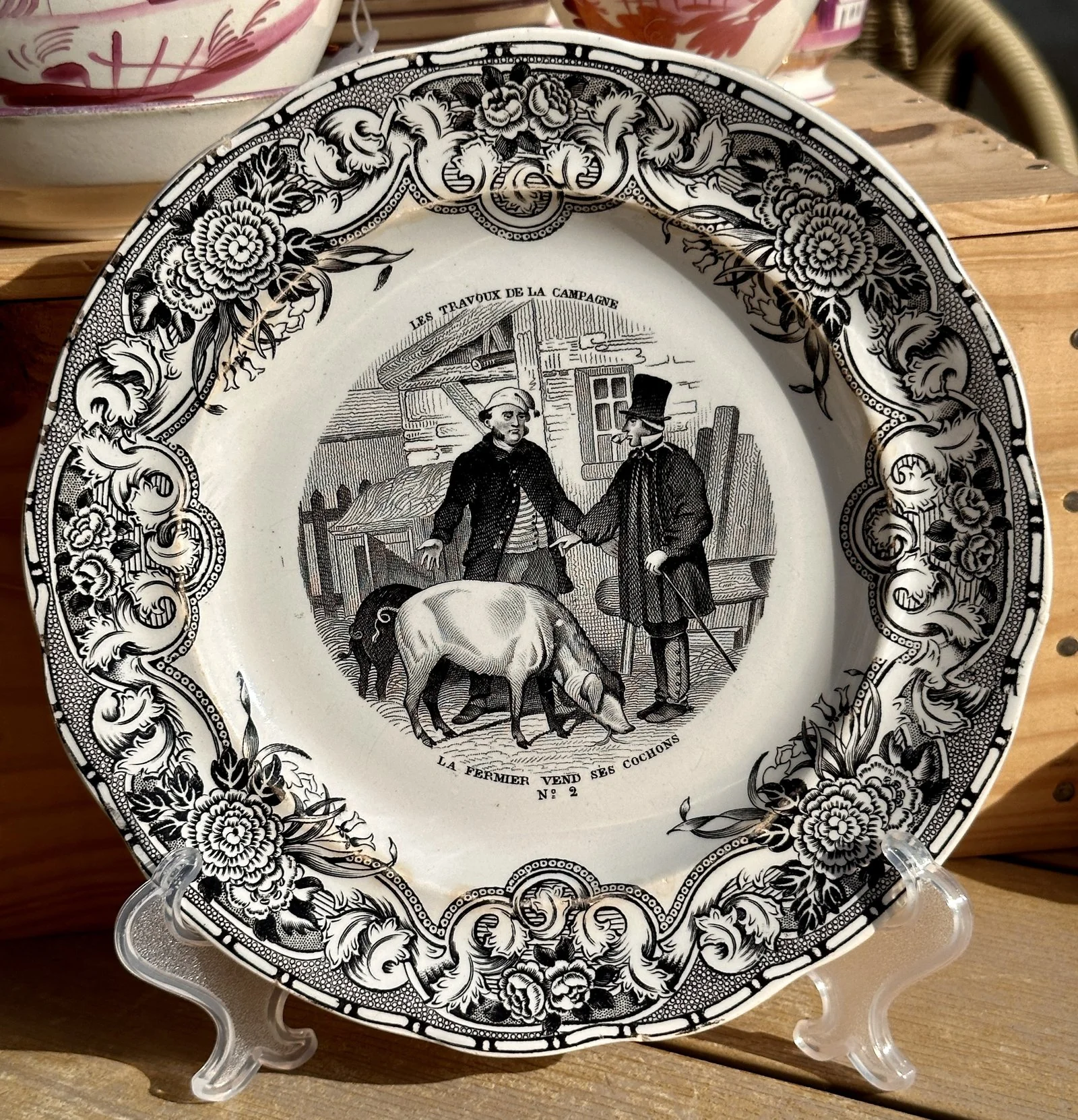 Sierbord / Dessertbord – Gien – Geoffroy et Cie – décor in zwart wit – No. 2 La Fermier….