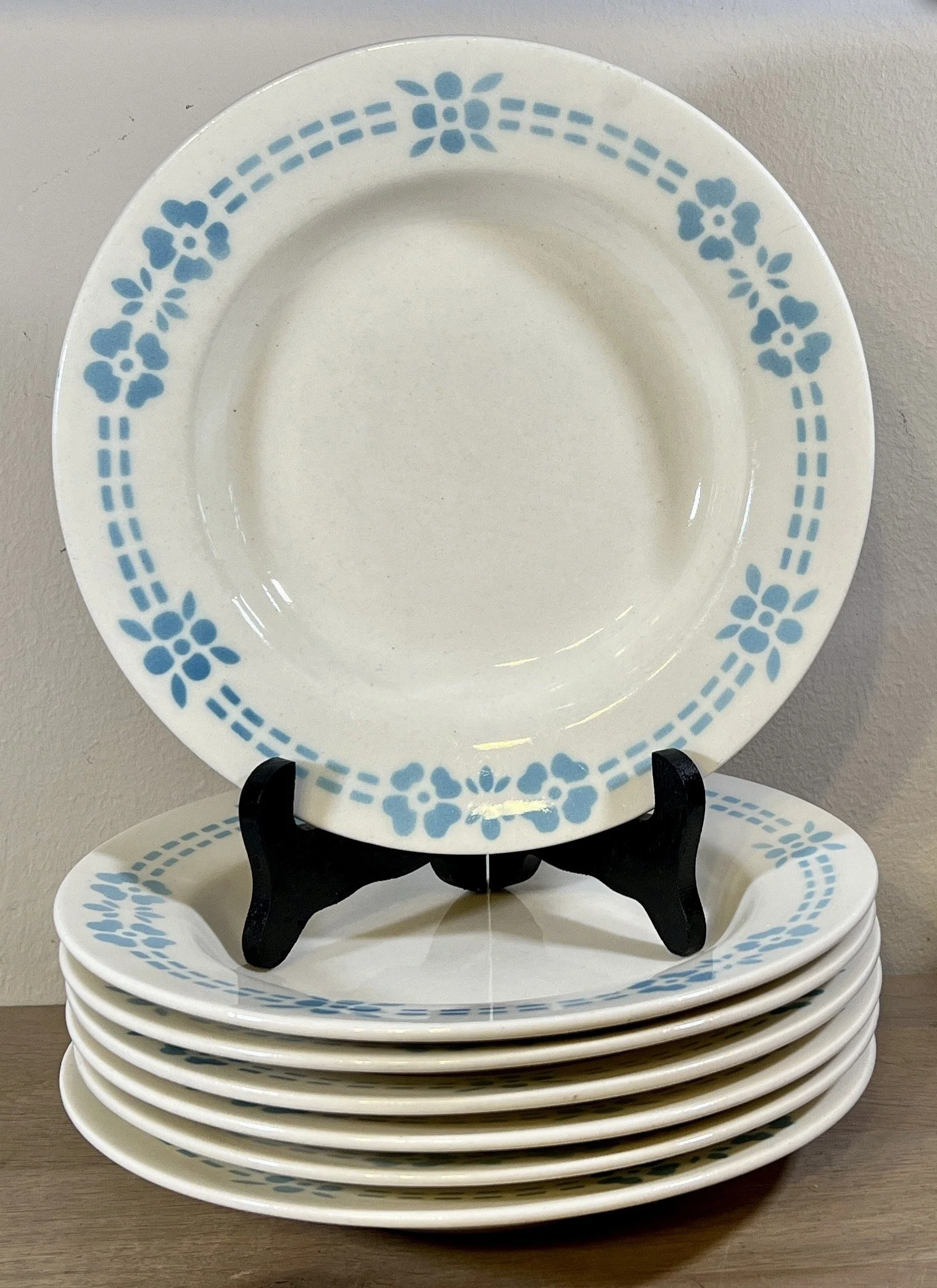 Diep bord / Soepbord / Pastabord – Torgau – décor met azuurblauwe bloemetjes