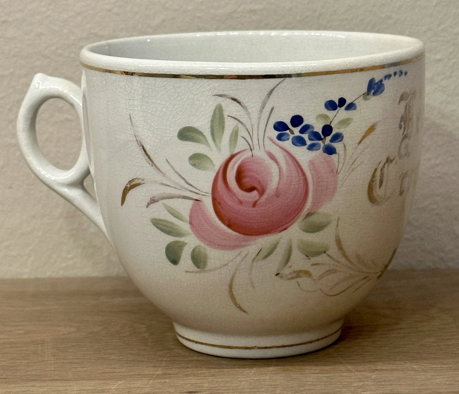 Bruidskopje – groot model – Faincerie Nimy – bloemdecor met opschrift LEA CROQUET