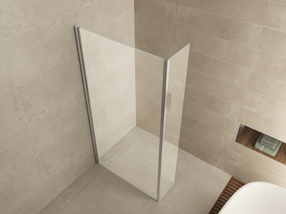 Comfort zijwand met hoekprofiel 300 x 2000 x 10 mm nano helder glas/chroom