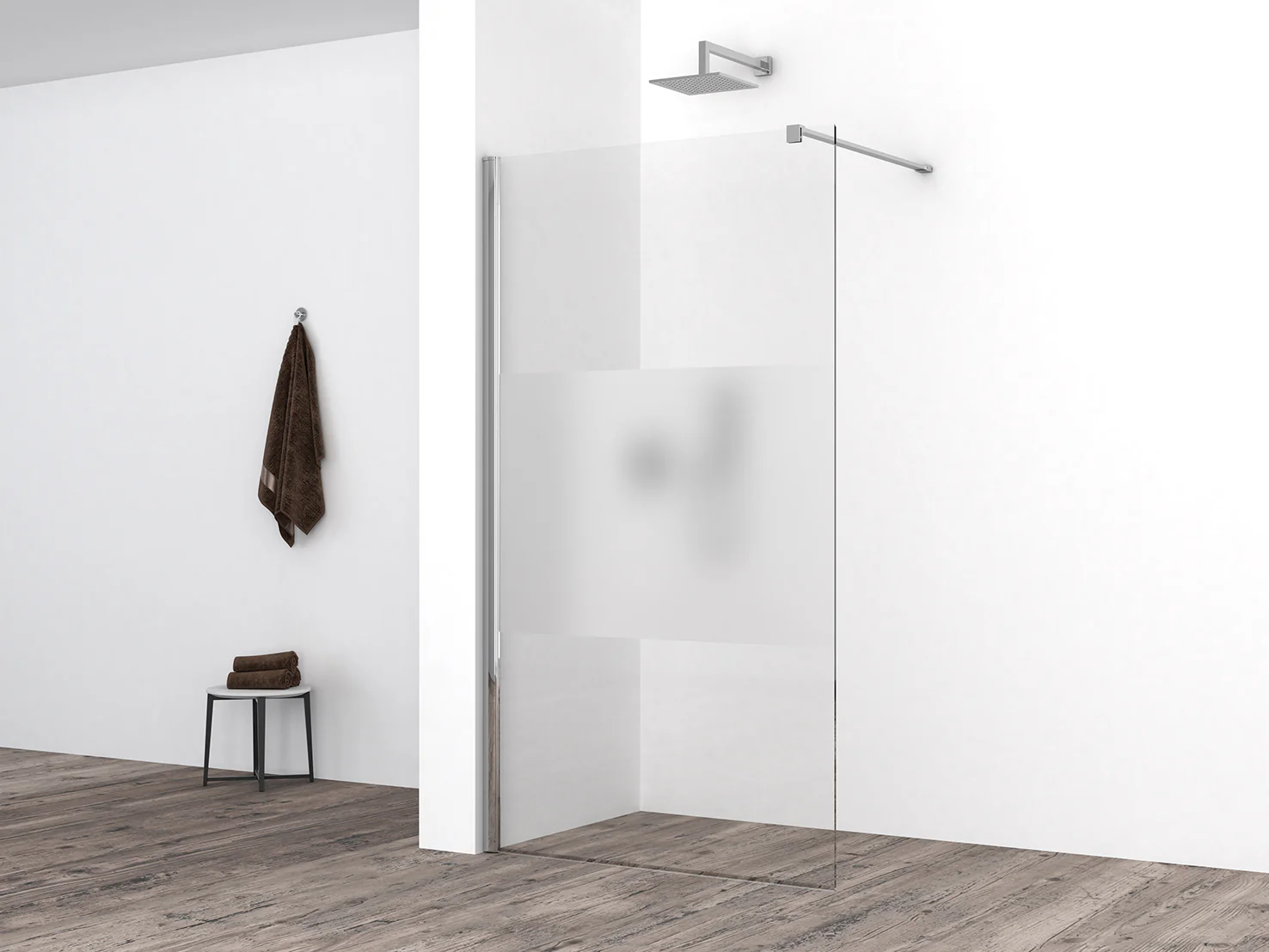 Comfort inloopdouche 700 x 2000 x 10 mm nano helder glas met melkglas middenband/chroom