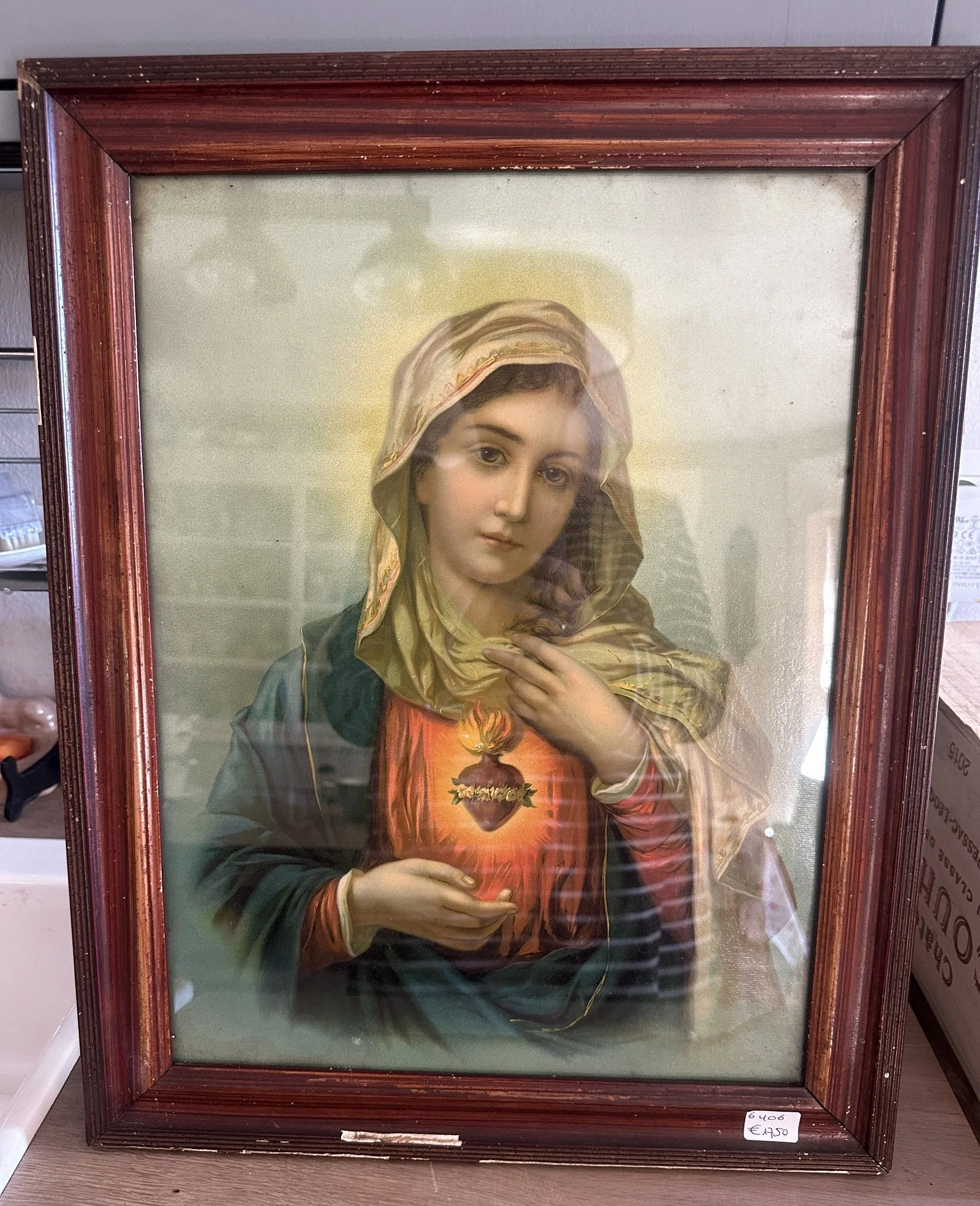 Plaat in lijst met afbeelding Heilig Hart van Maria