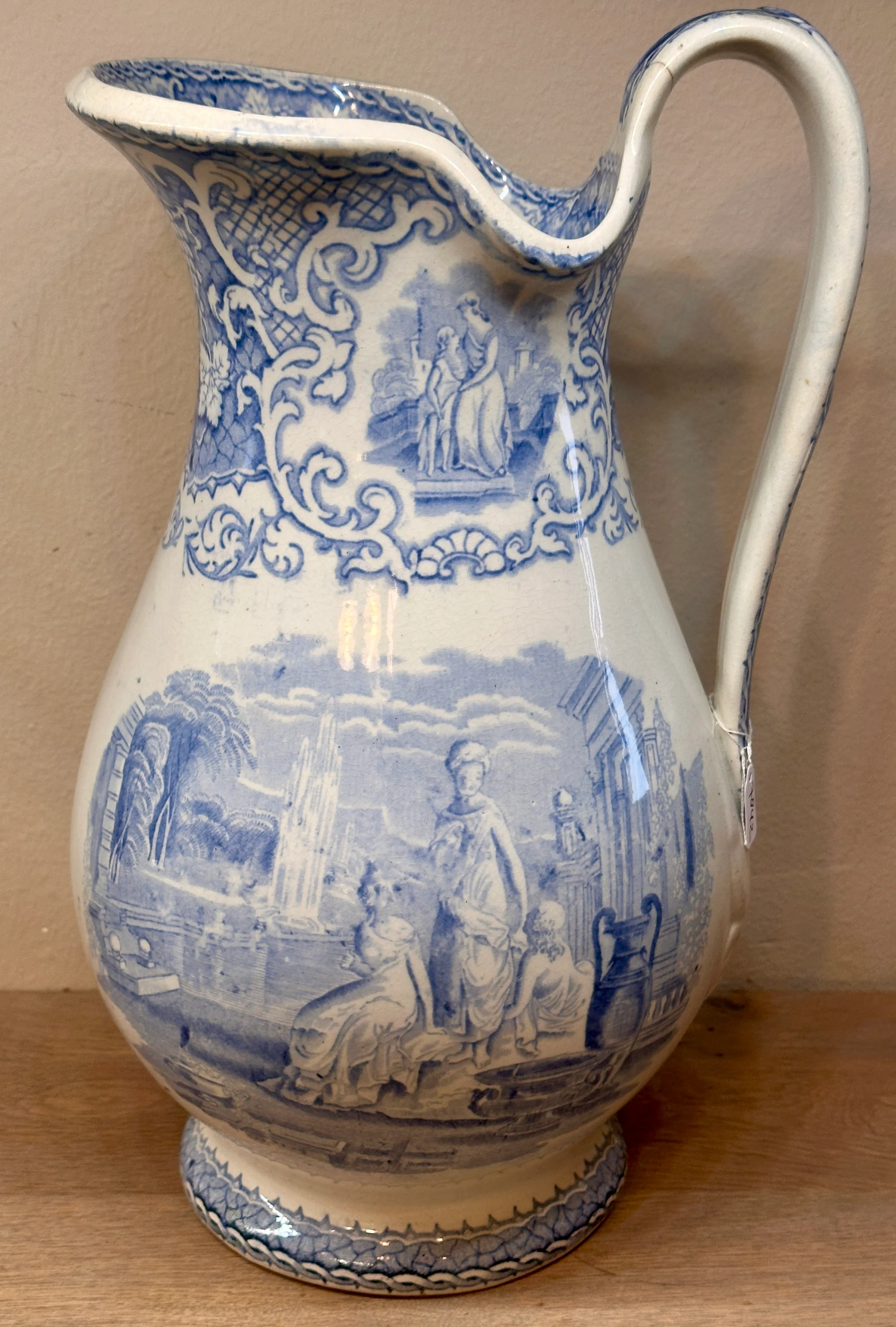 Waterkan / Lampetkan – D. Methven & Sons – Kircaldy (Schotland) – décor VERONA uitgevoerd in lichtblauw/wit – circa 1850