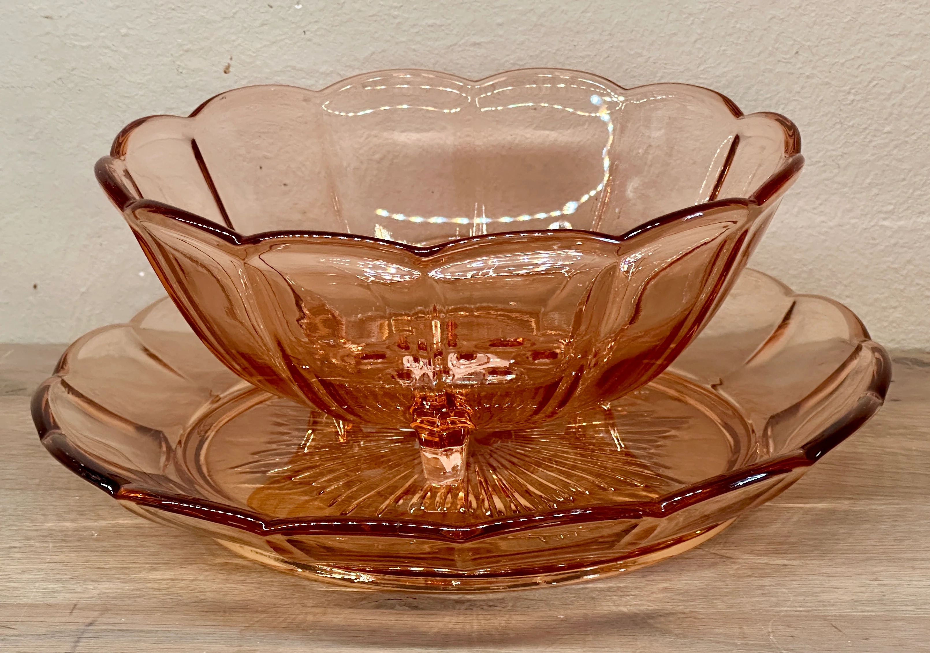 Fruittest – 2-delig – Val Saint Lambert Luxval – serie NOÉMIE uitgevoerd in roze/oranje geperst glas