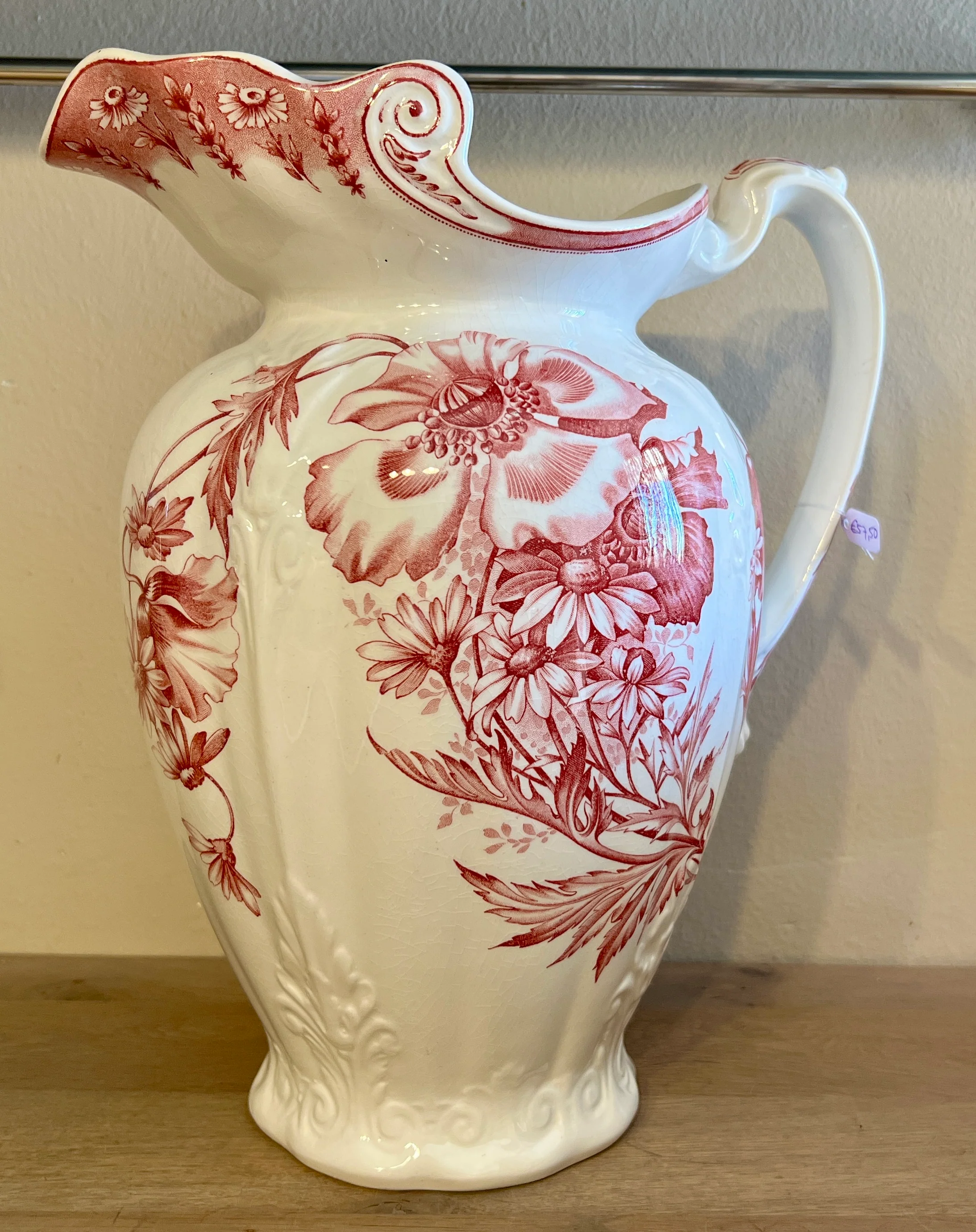Lampetkan / Waterkan – Boch Frères – model SUZY (1936) – décor PRIMAVERA uitgevoerd in rood