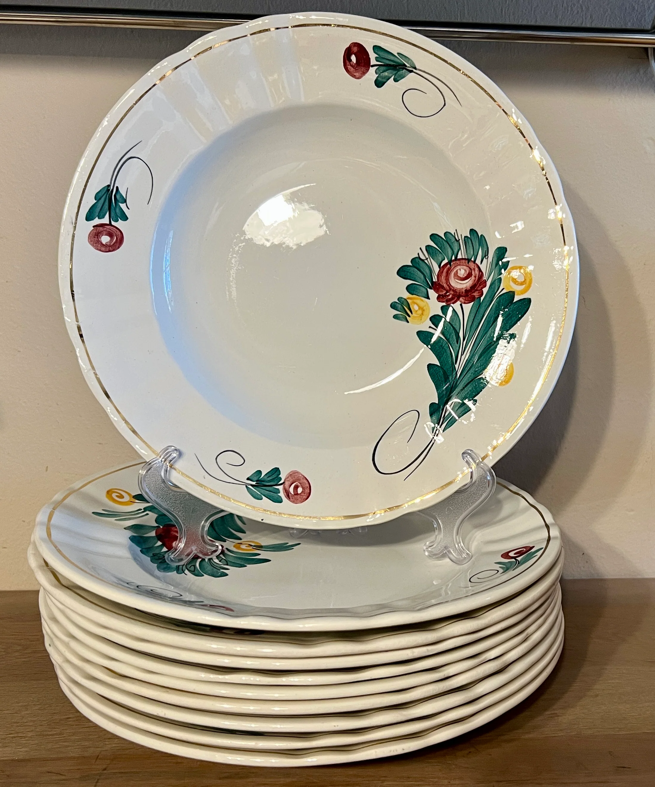 Diep bord / Soepbord / Pastabord – Nimy – décor in BOERENBONT met goudgekleurde accenten
