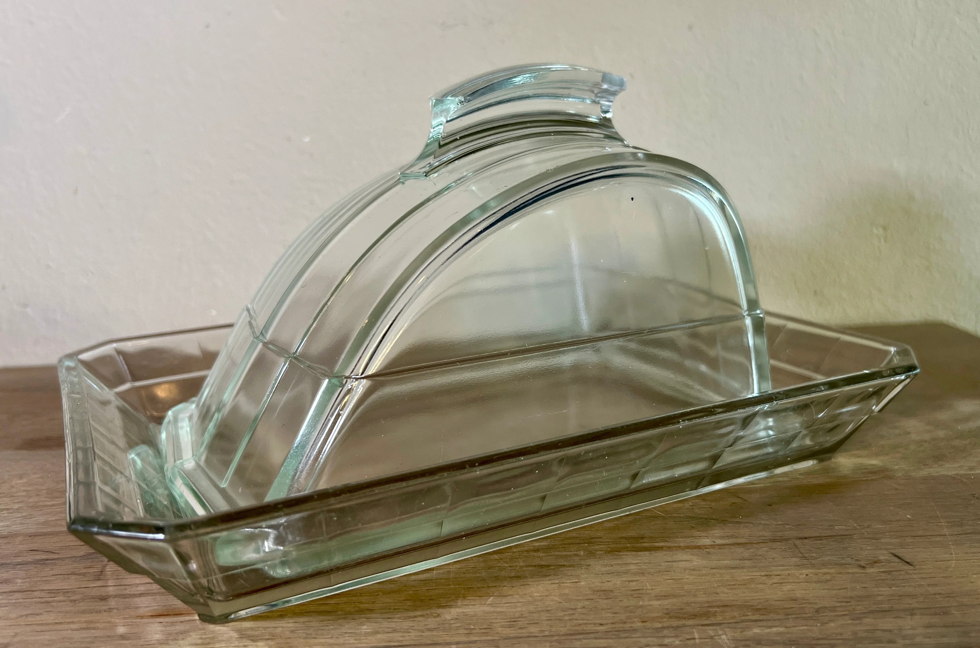 Kaasstolp – groter blank glazen model – ongemerkt – Art Deco (vormgeving)