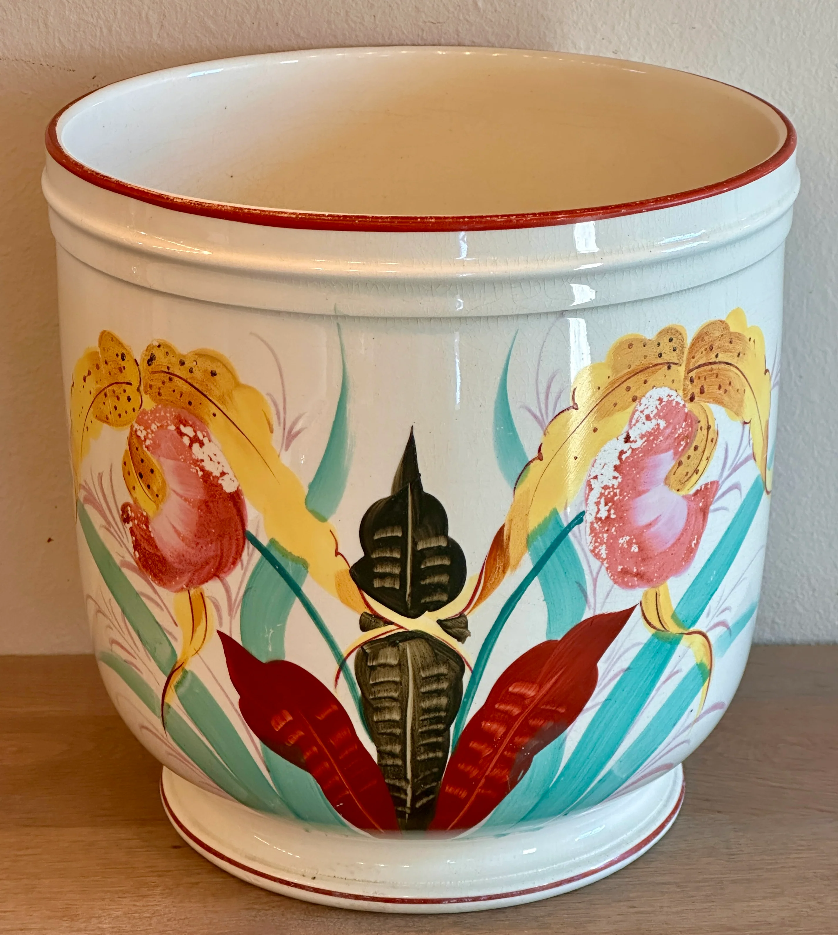 Cachepot / Ompot / Bloempot – ongemerkt (alleen nummer 2716) – decor met handgeschilderde bloemen en planten