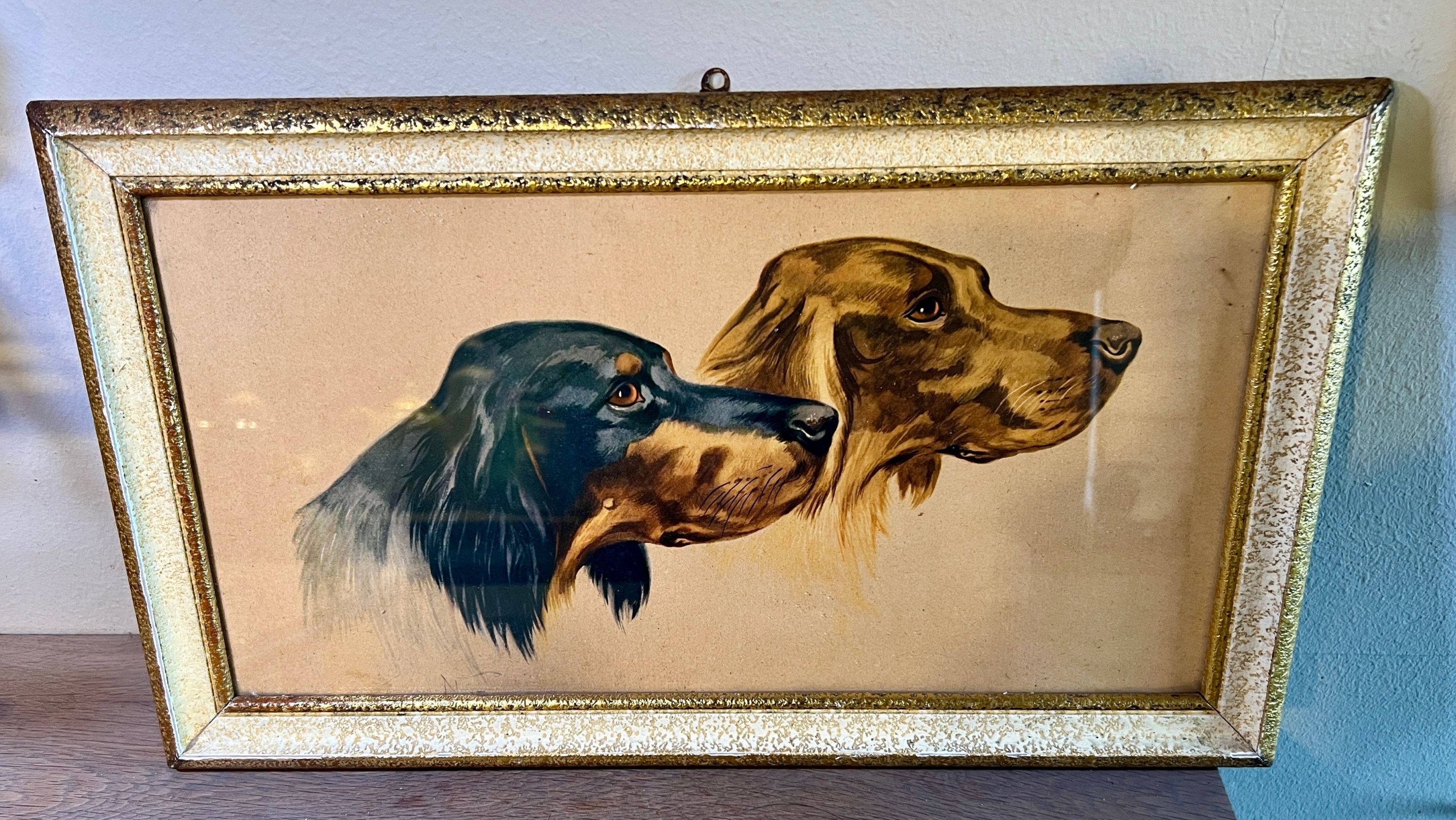 Plaat / Print in lijst met afbeelding van, hoogstwaarschijnlijk, twee Setter jachthonden