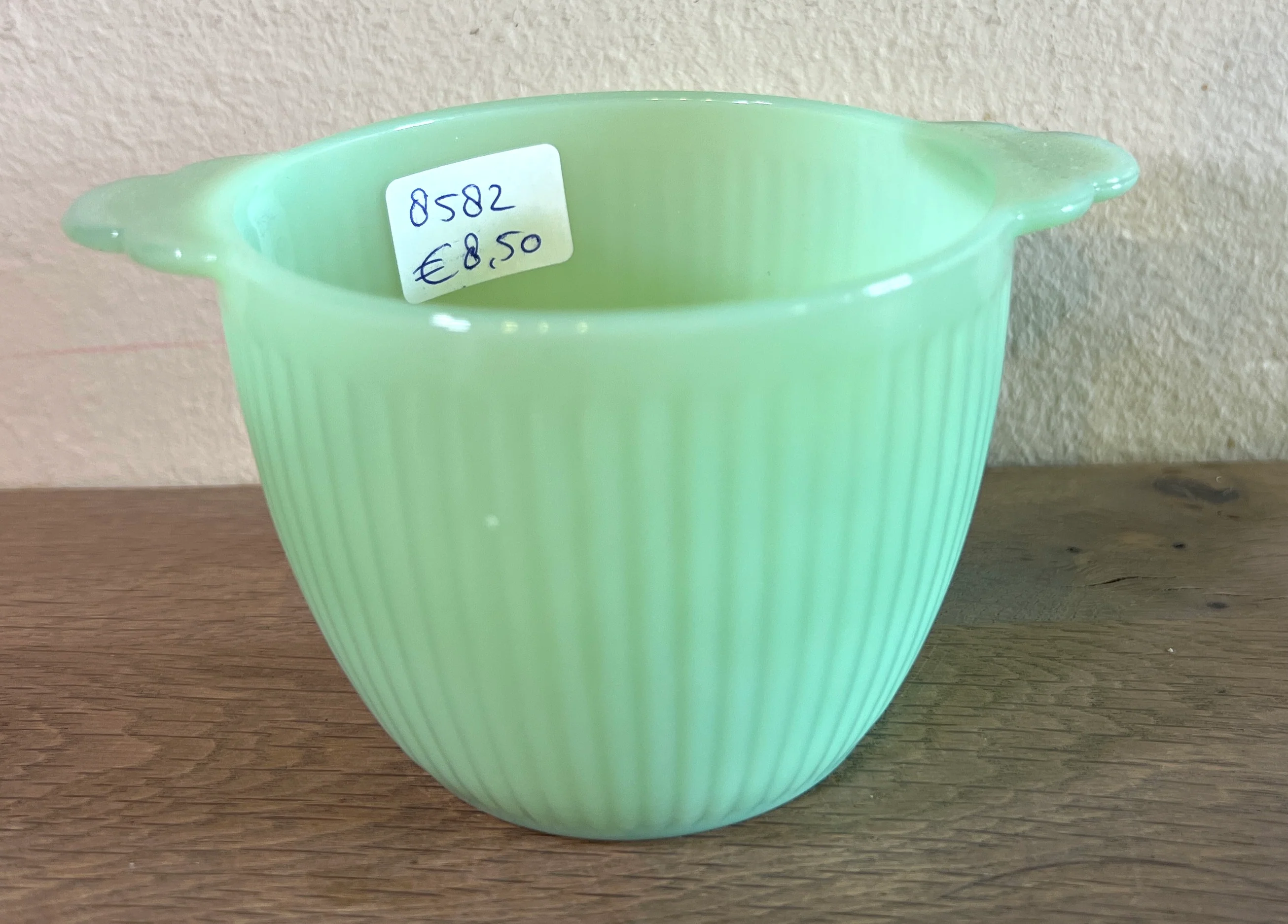 Suikerpot – zonder deksel – Fire King Oven Glass – uitgevoerd in jadeite groen glas