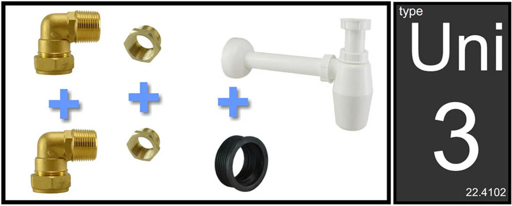Uni-3 sifon aansluitset PVC