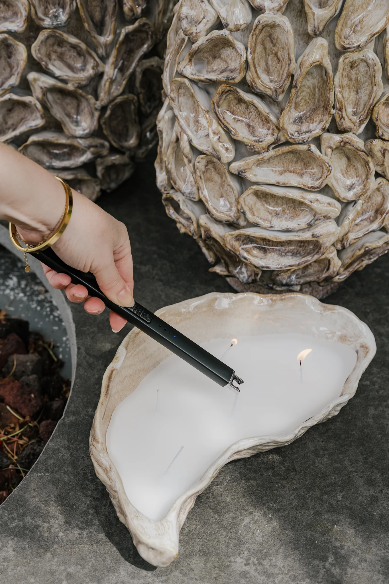 Kaars | Oyster kaars vijg beige