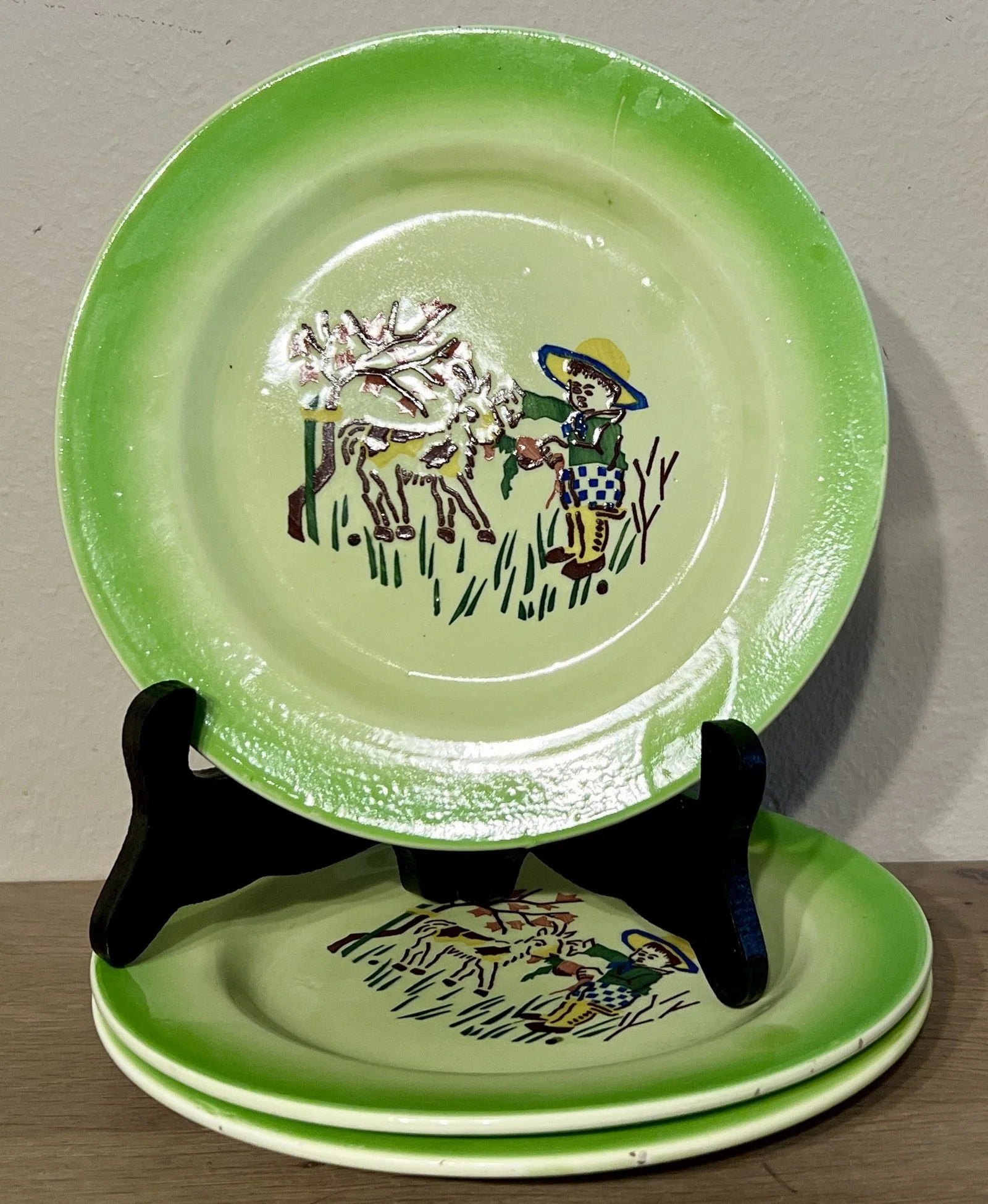 Ontbijtbordje / Dessertbordje – kinderservies – Schramberg (SMF) – décor met van licht naar donkerder lopend groen