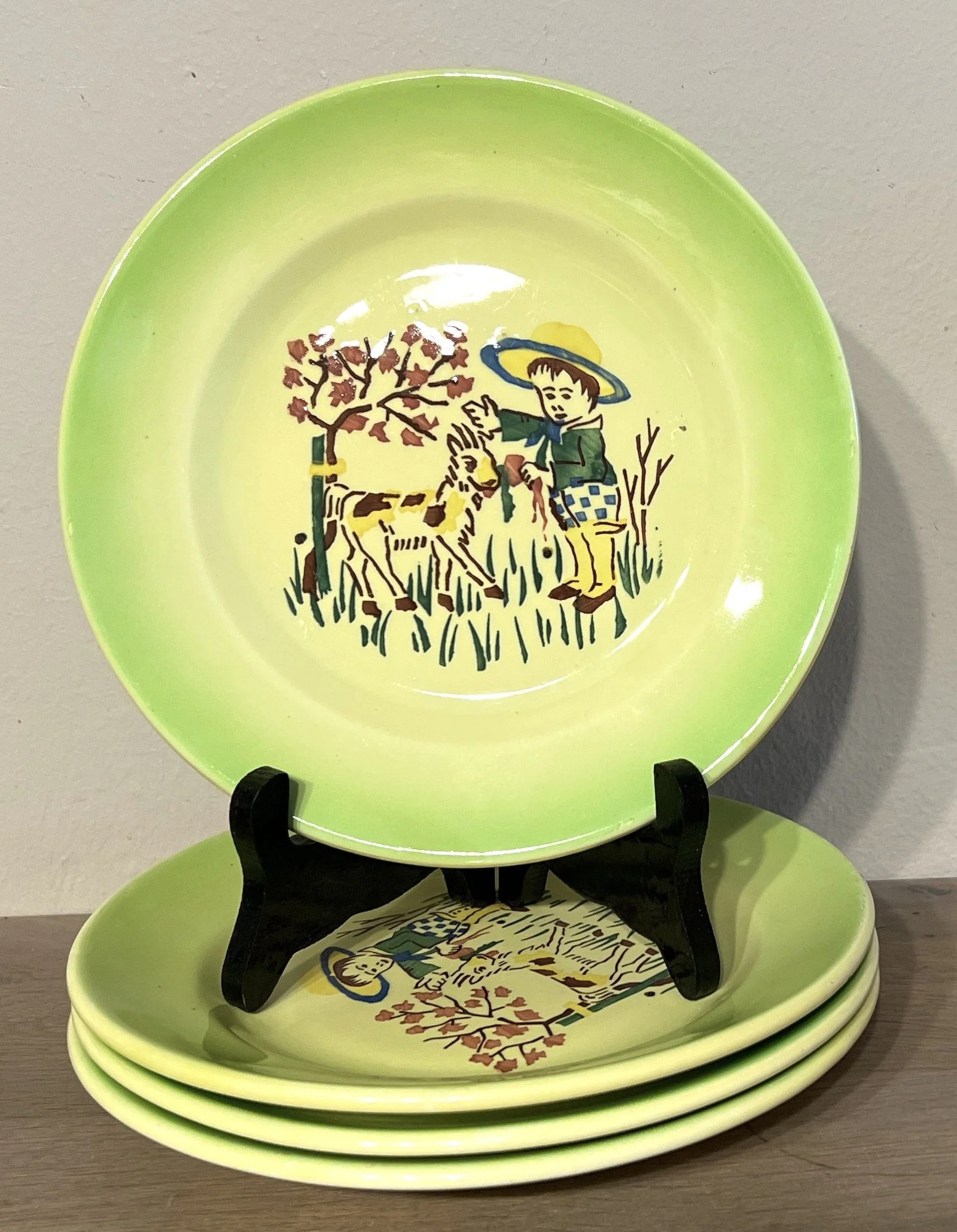 Dinerbordje / Eetbordje – kinderservies – Schramberg (SMF) – décor met van licht naar donkerder lopend groen