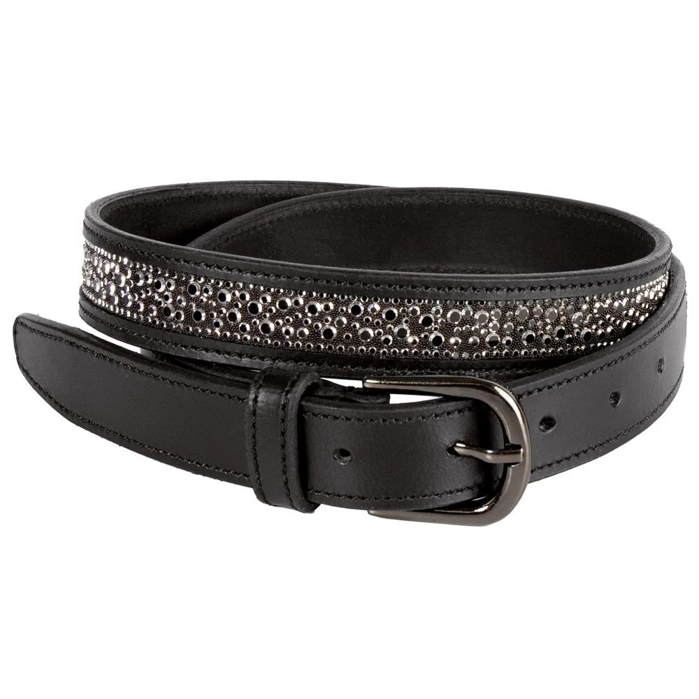 Harry’s Horse Lederen Riem Crystal Drops, Zwart/Gunmetal
