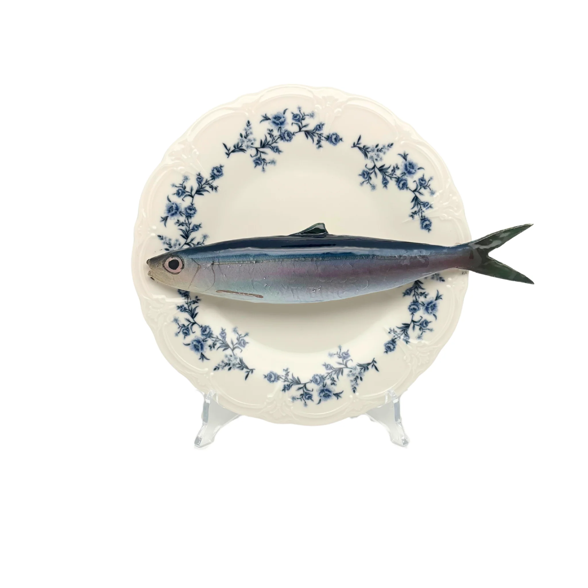 Alaccia/Haring op wit met blauwe details op decoratief bord, 21cm