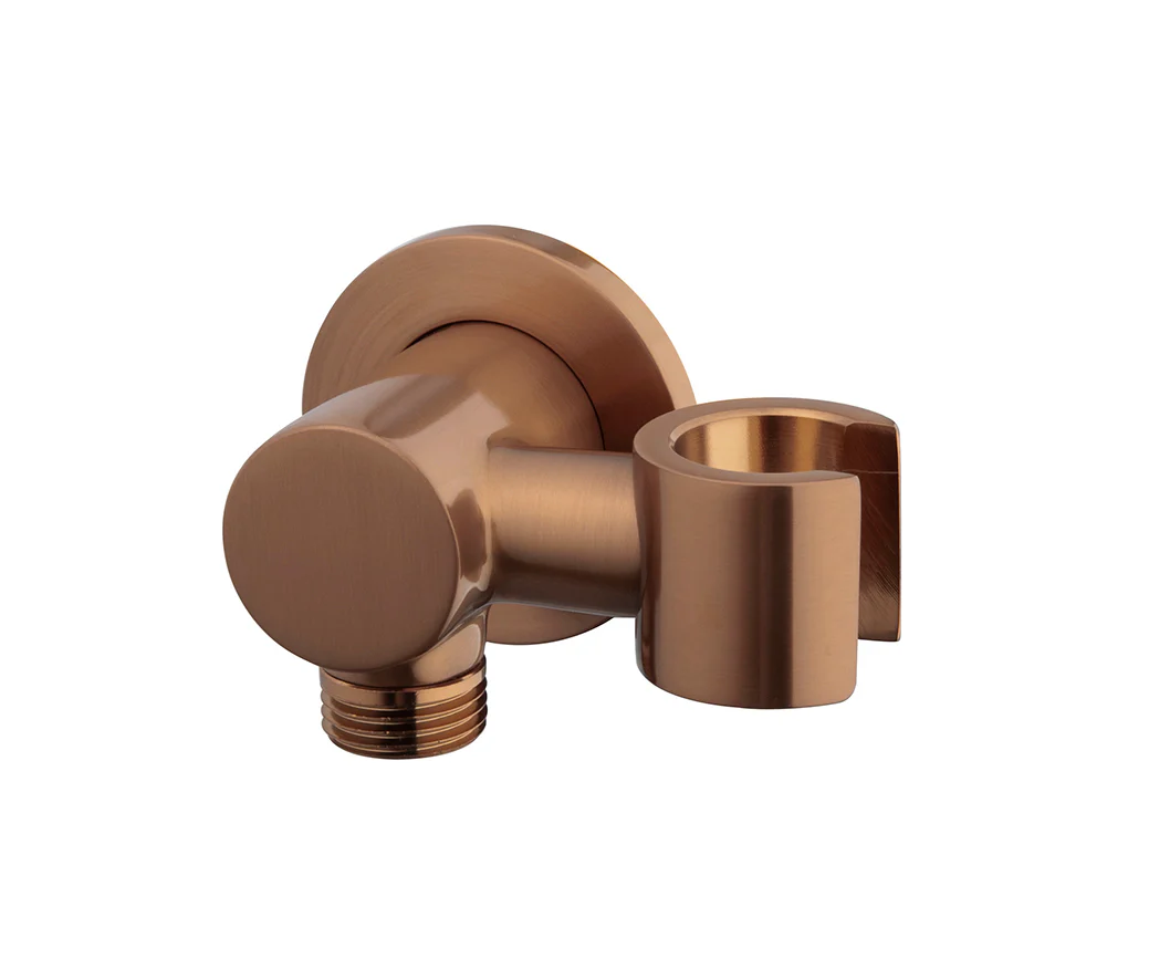UniMatch wandaansluitbocht met kantelbare handdouchehouder rond 1/2″ geborsteld brons koper PVD
