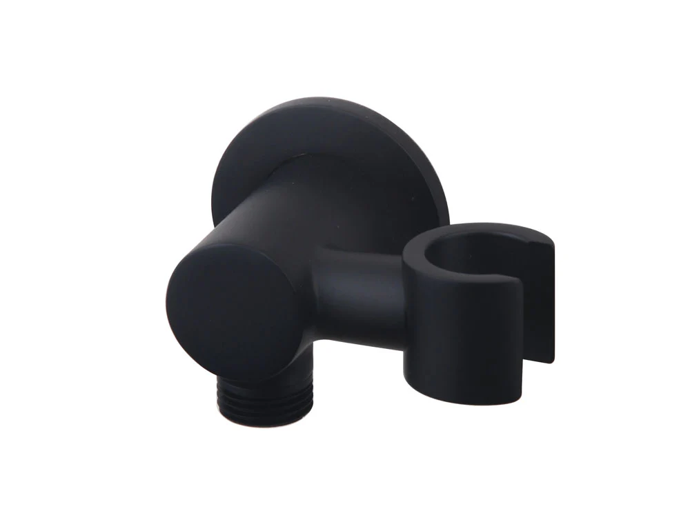 UniMatch wandaansluitbocht met kantelbare handdouchehouder rond 1/2″ mat zwart
