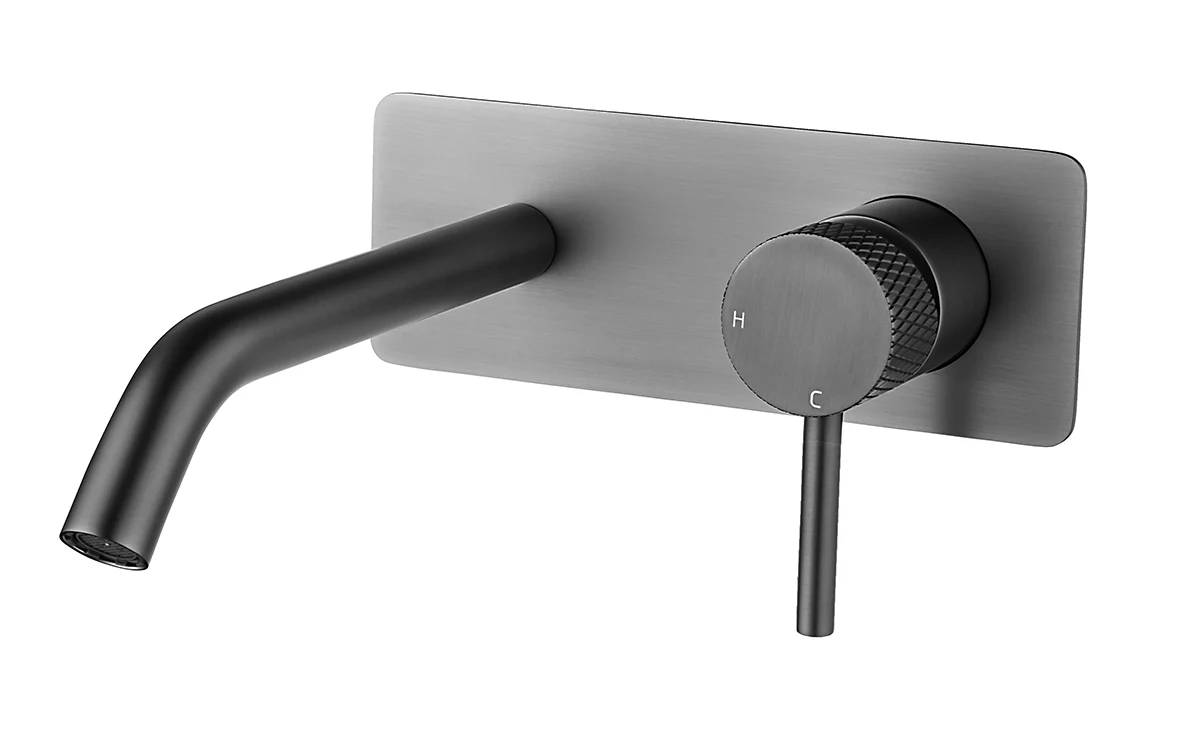 Ribbd eenhendel wastafelkraan met coldstart inbouw compleet gunmetal PVD