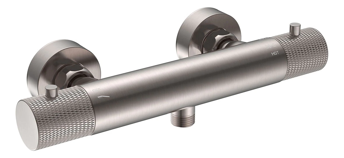 Ribbd thermostatische douchemengkraan hartafstand 15 cm geborsteld staal PVD