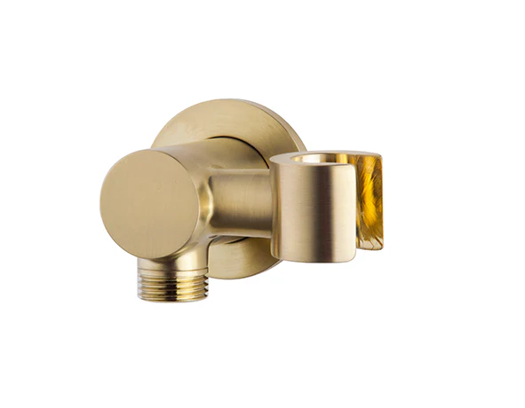 UniMatch wandaansluitbocht met kantelbare handdouchehouder rond 1/2″ geborsteld messing PVD