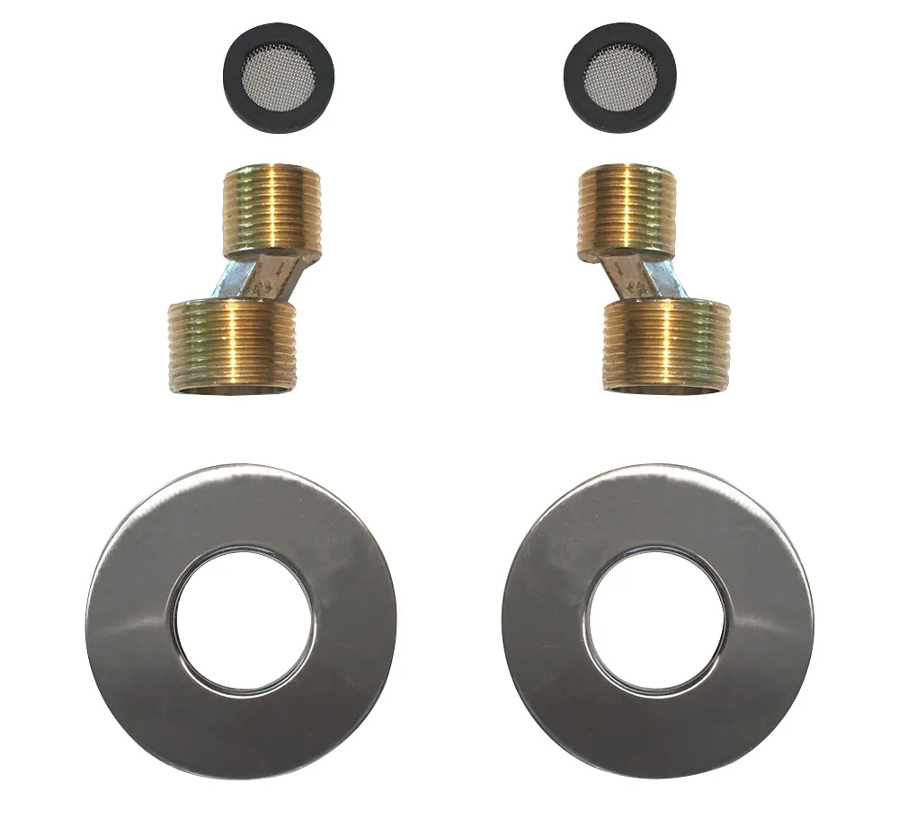 Rio set s-koppelingen met rozet voor kraan 15 cm 1/2″ x 3/4″ geborsteld staal