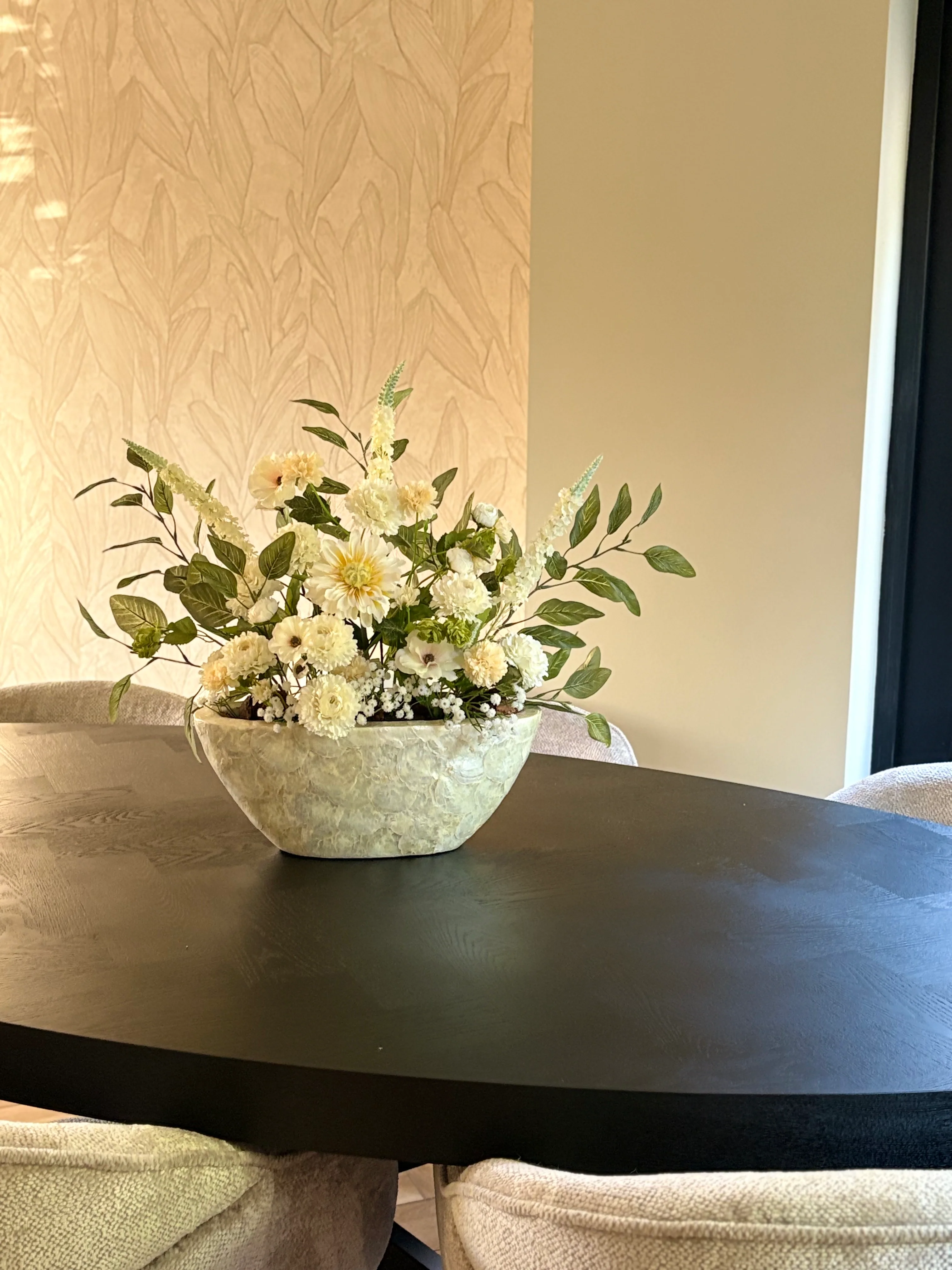 Schelpenvaas Parelmoer Beige | Crème |Vensterbank Vaas | Japandi | Hotelchique | 40x15x15cm
