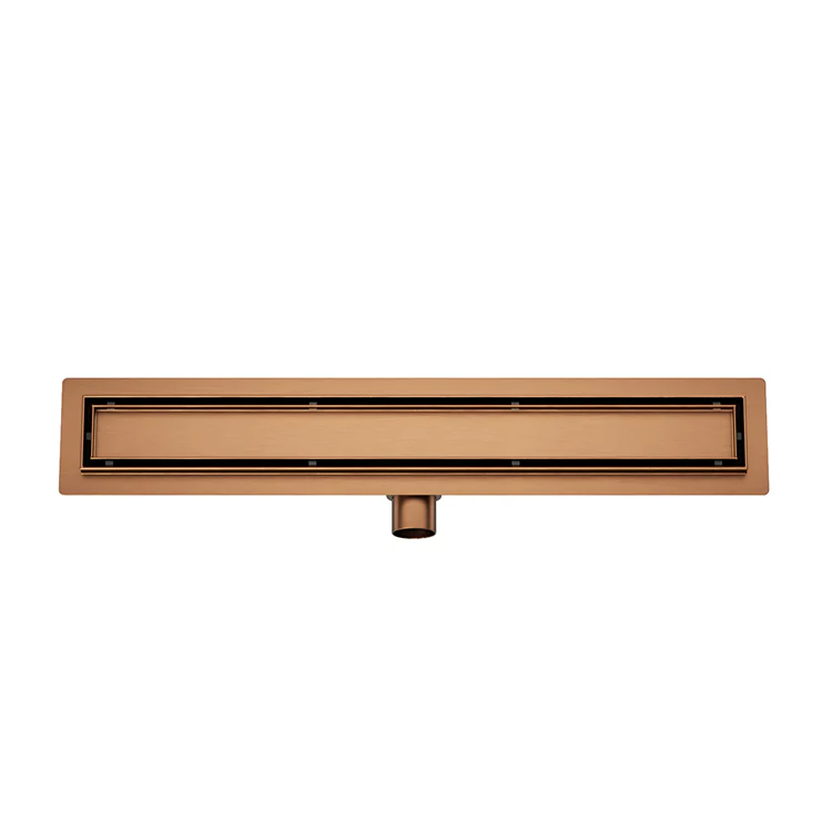 Douchegoot met flens en tegelrooster 70 x 7 cm geborsteld brons koper PVD