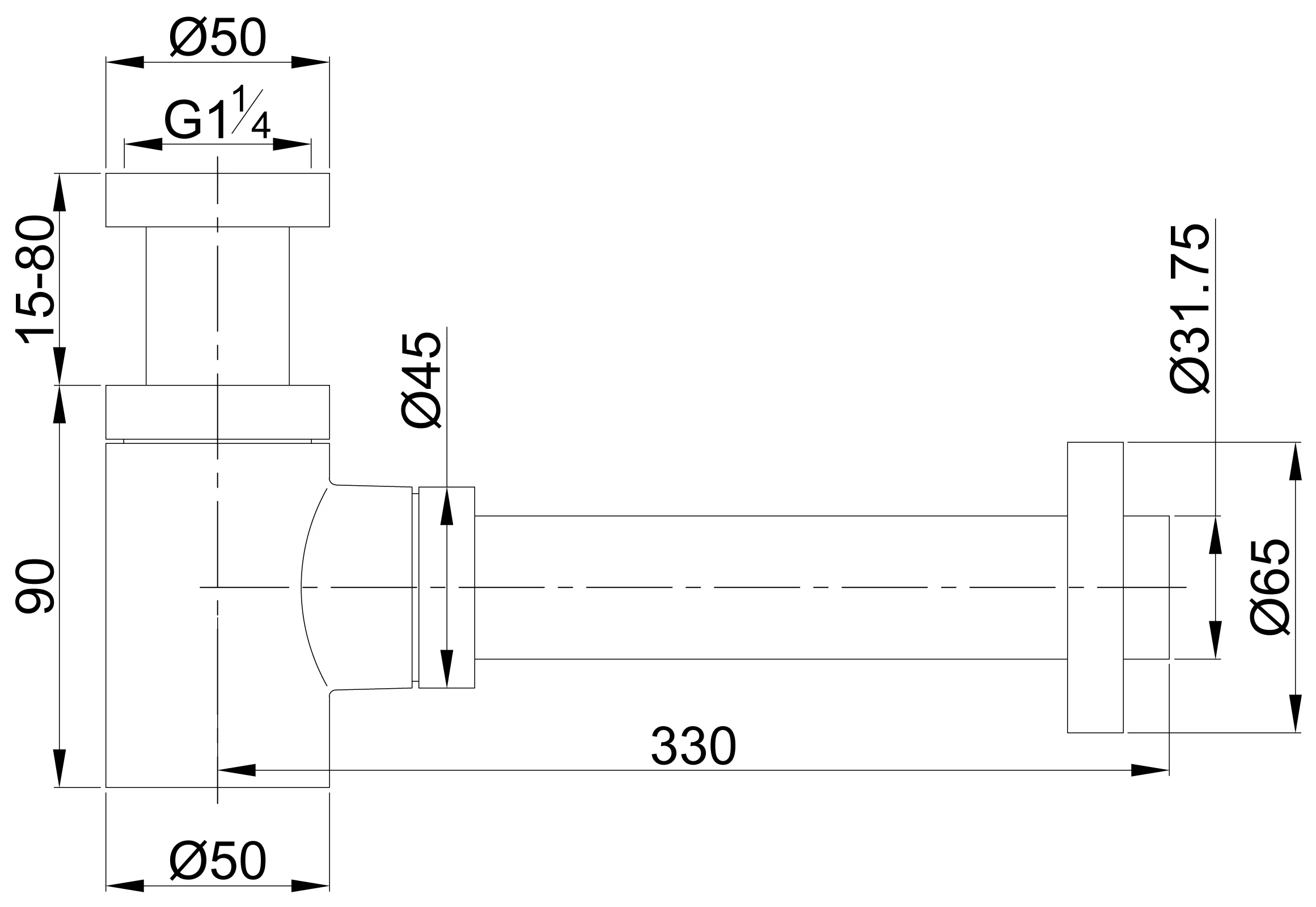 UniMatch fonteinsifon 5/4″ x 32 mm geborsteld brons koper PVD
