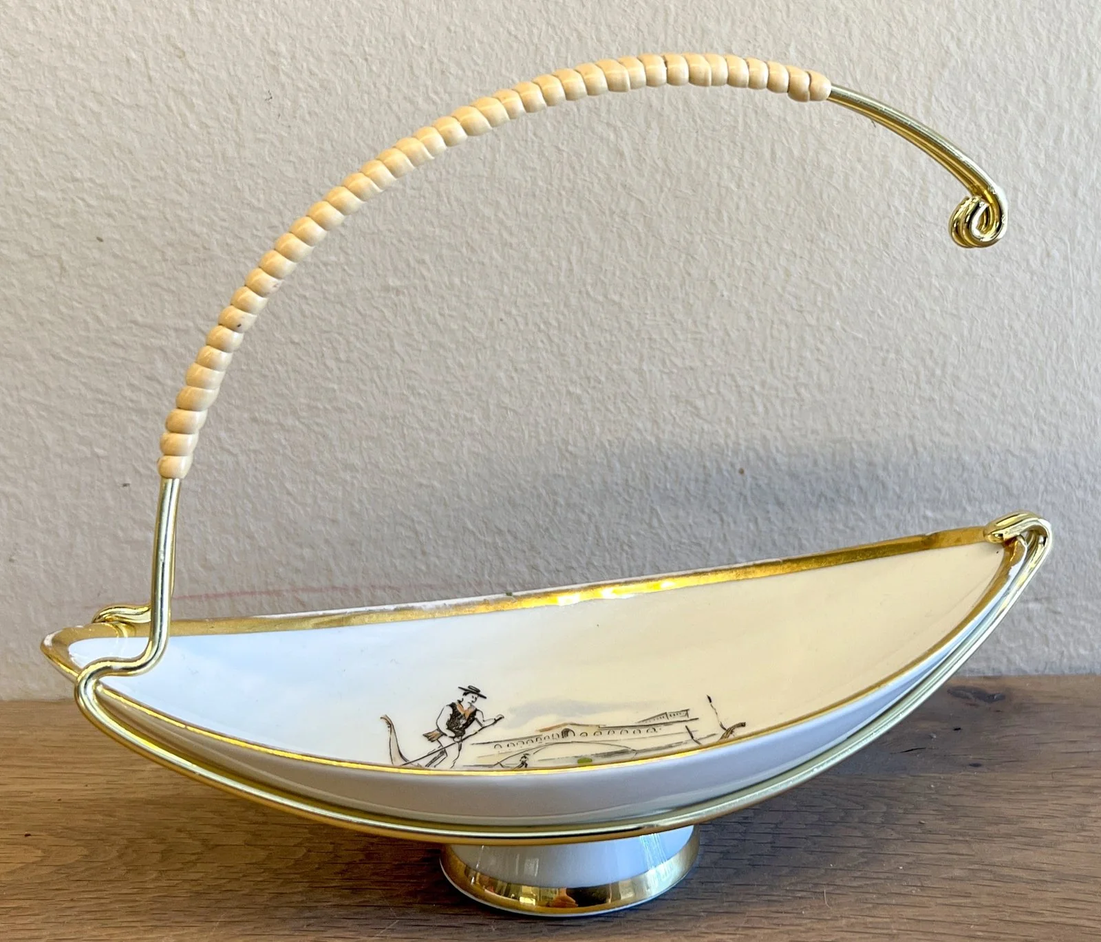 Bonbonschaaltje in houder – Alka Kunst Bavaria Venetia – blindmerk 8331 – décor van venetiaanse gondel