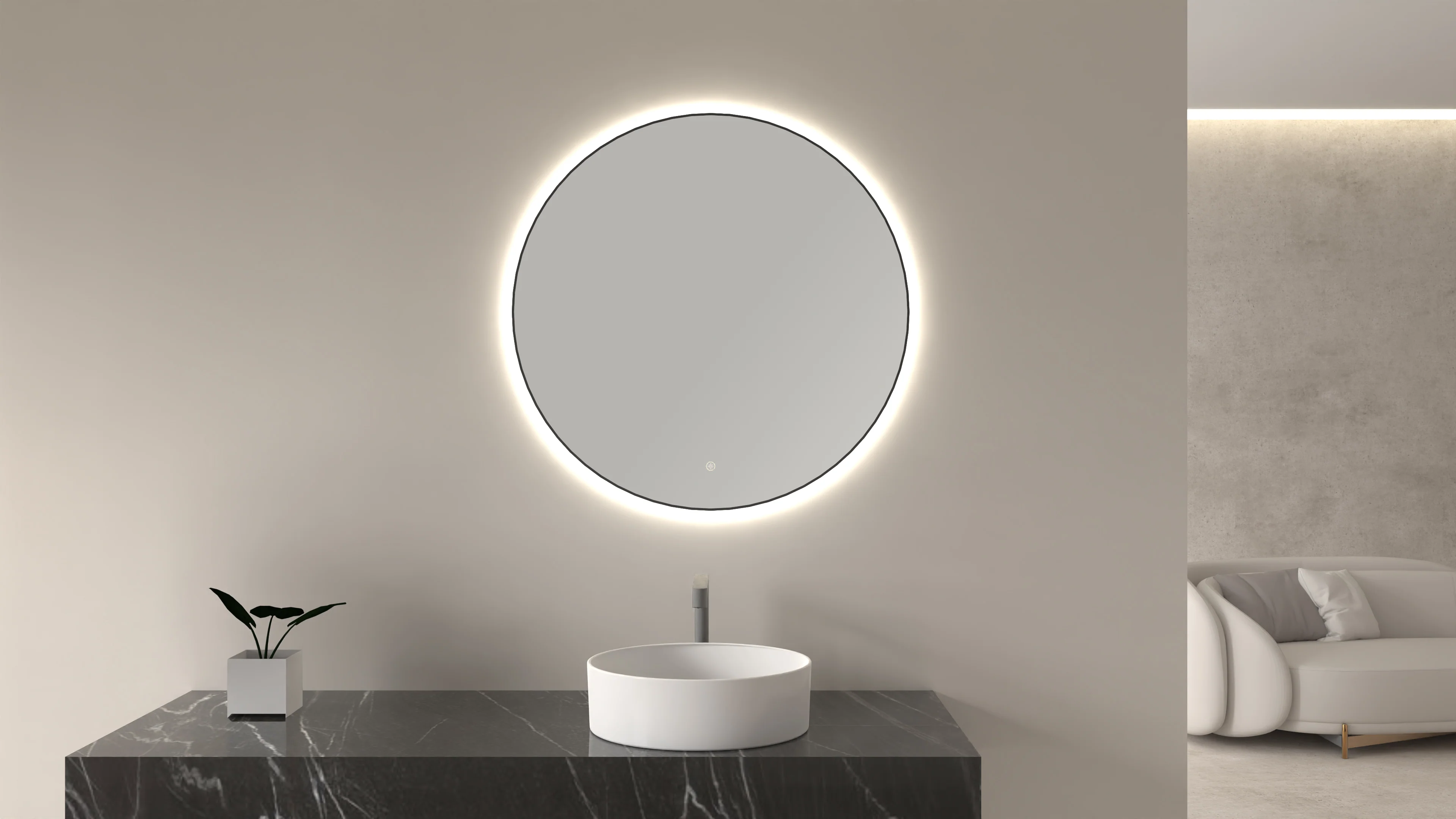 Novi spiegel rond met LED, dimbaar 100 cm mat zwart