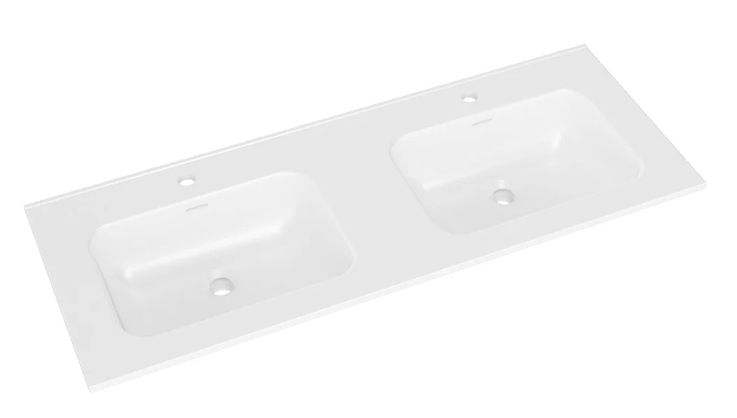 Bajo wastafel dubbel met 2 kraangaten 120 x 46 x 1,8 cm keramiek mat wit