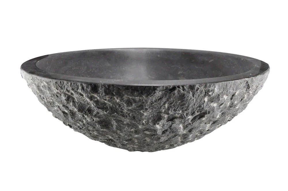 Raw waskom rond hamerslag 42×14 cm hardsteen gezoet