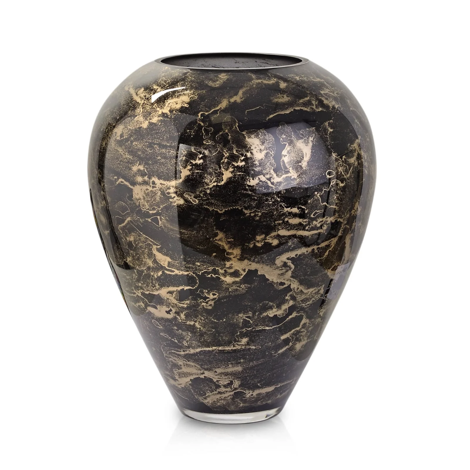 Vaas Zwart, Glas Marmer, Elegante, Hoogte 33 cm
