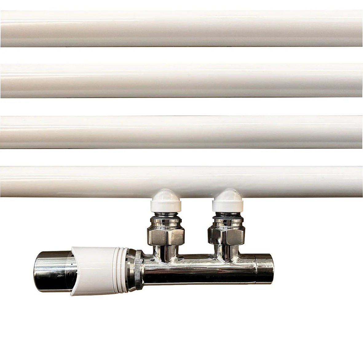 Onderblok set haaks links compleet 16 x 2,0 en 15 mm knel chroom/wit