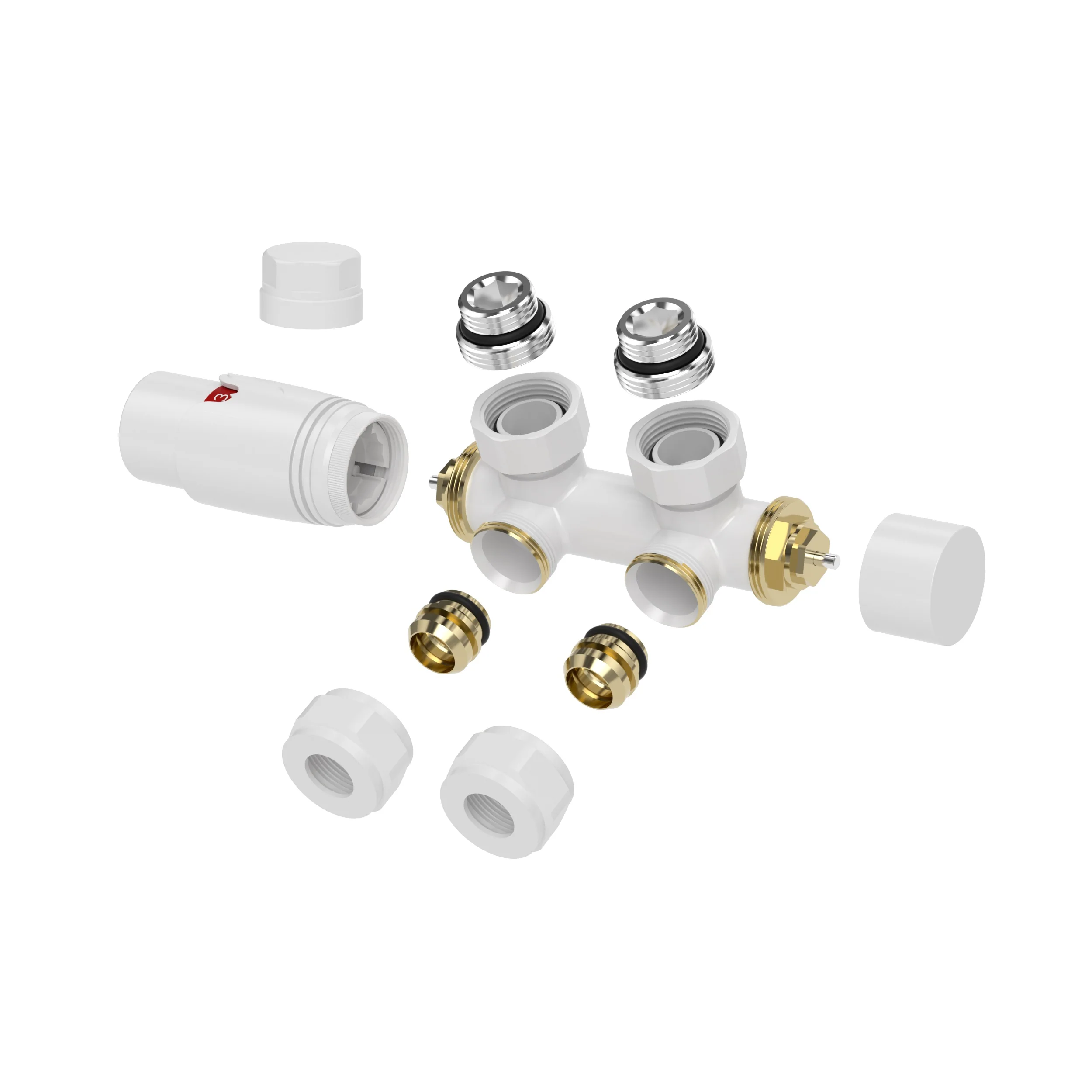 Onderblok set haaks links/rechts compleet 16 x 2,0 en 15 mm knel glans wit
