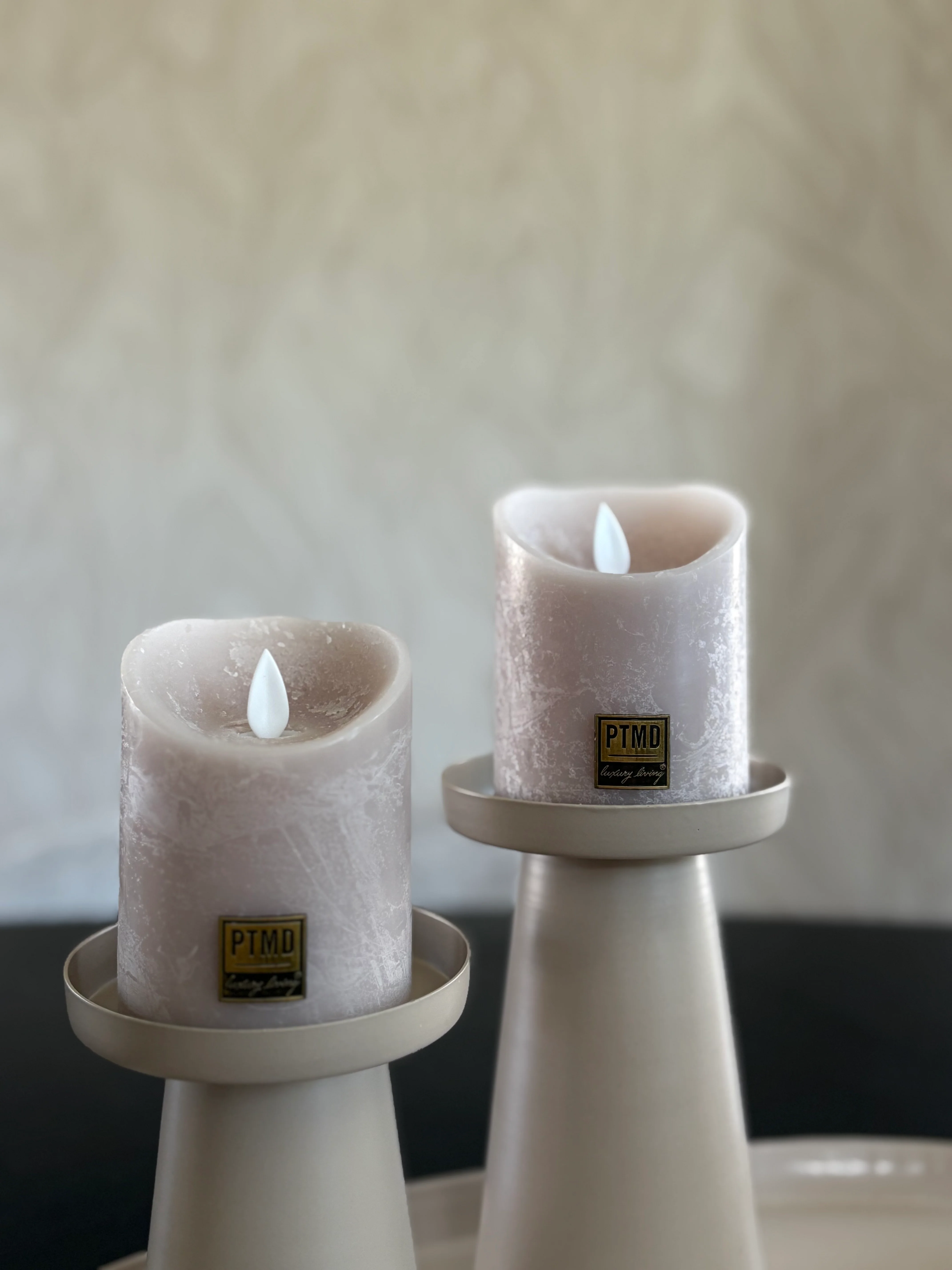 Led kaars beige| PTMD| 7.5 x 7.5 x 10.0 cm