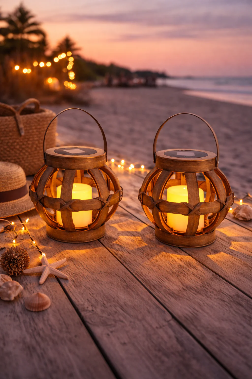 LED Light, (2 Stuks) Tafellamp buiten op zonne-energie – Hout look met LED kaars – IP44