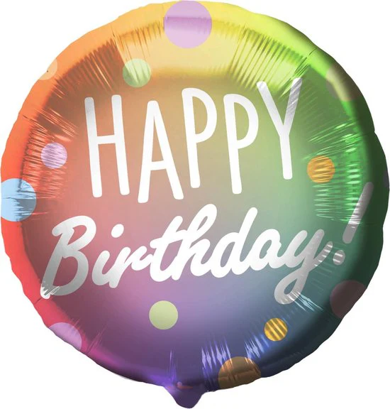 Folat – Folieballon ‘Happy Birthday!’ Stippen Meerkleurig – 45 cm