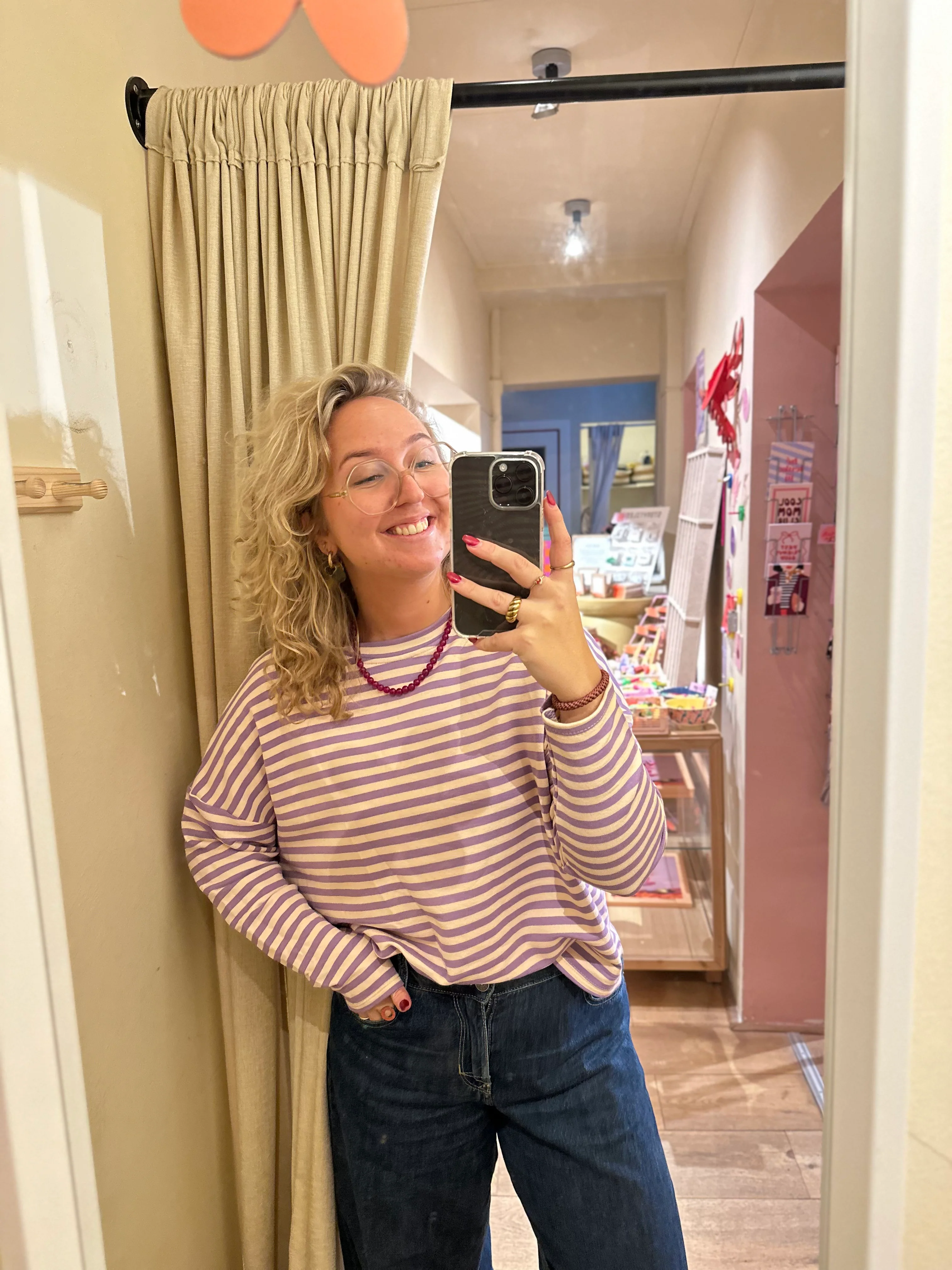 Longsleeve Streep – Lila/Beige