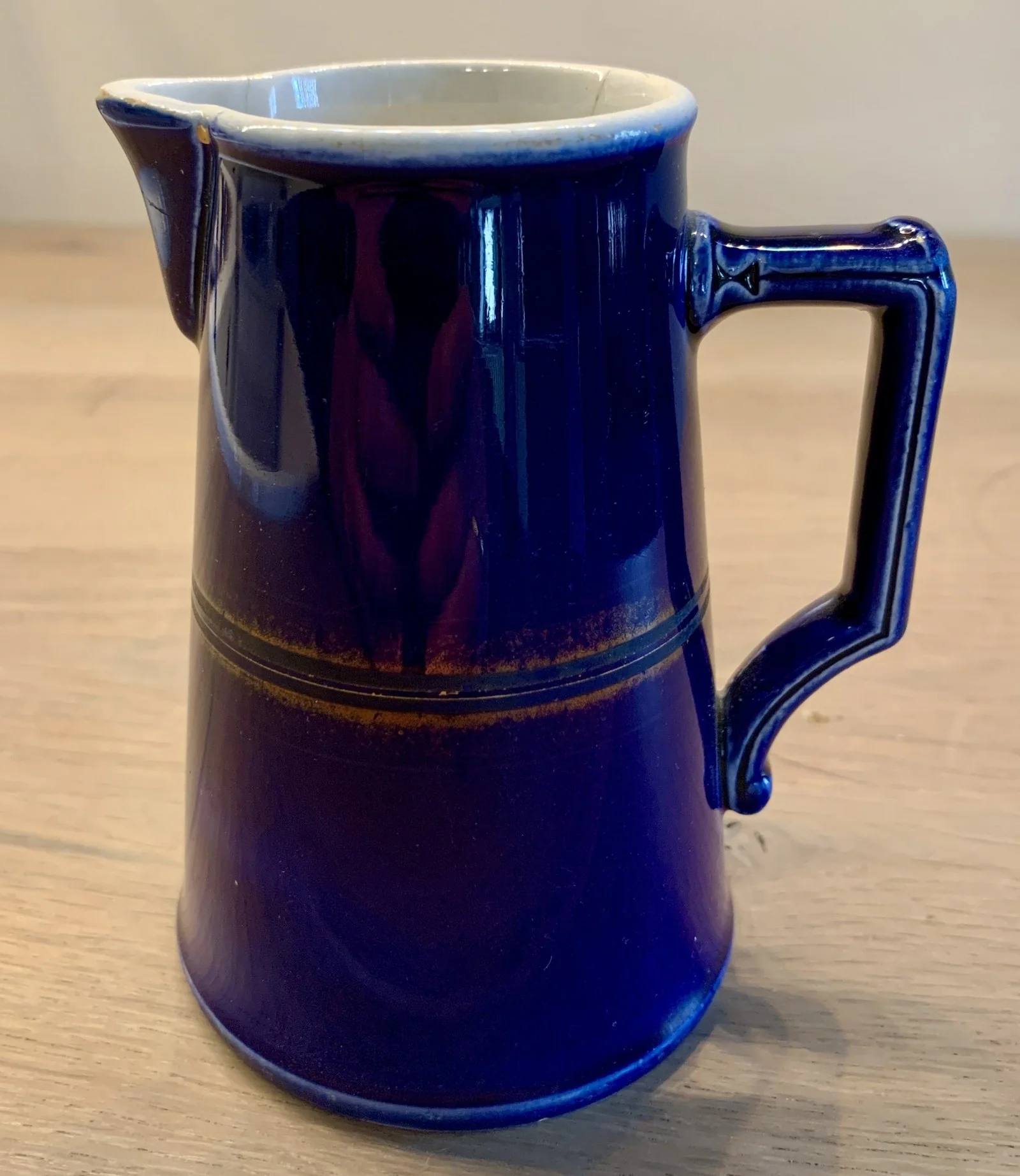 Kannetje blauw met gouden bies, Sarreguemines