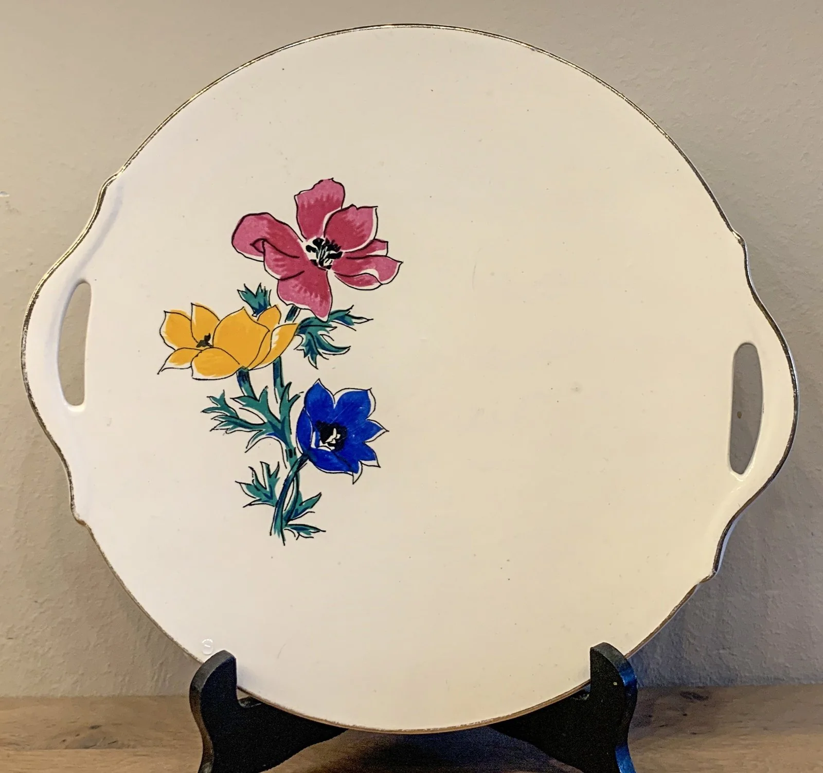 Gebaksschaal met handgrepen – Sarreguemines – décor BIARRITZ met bloemen