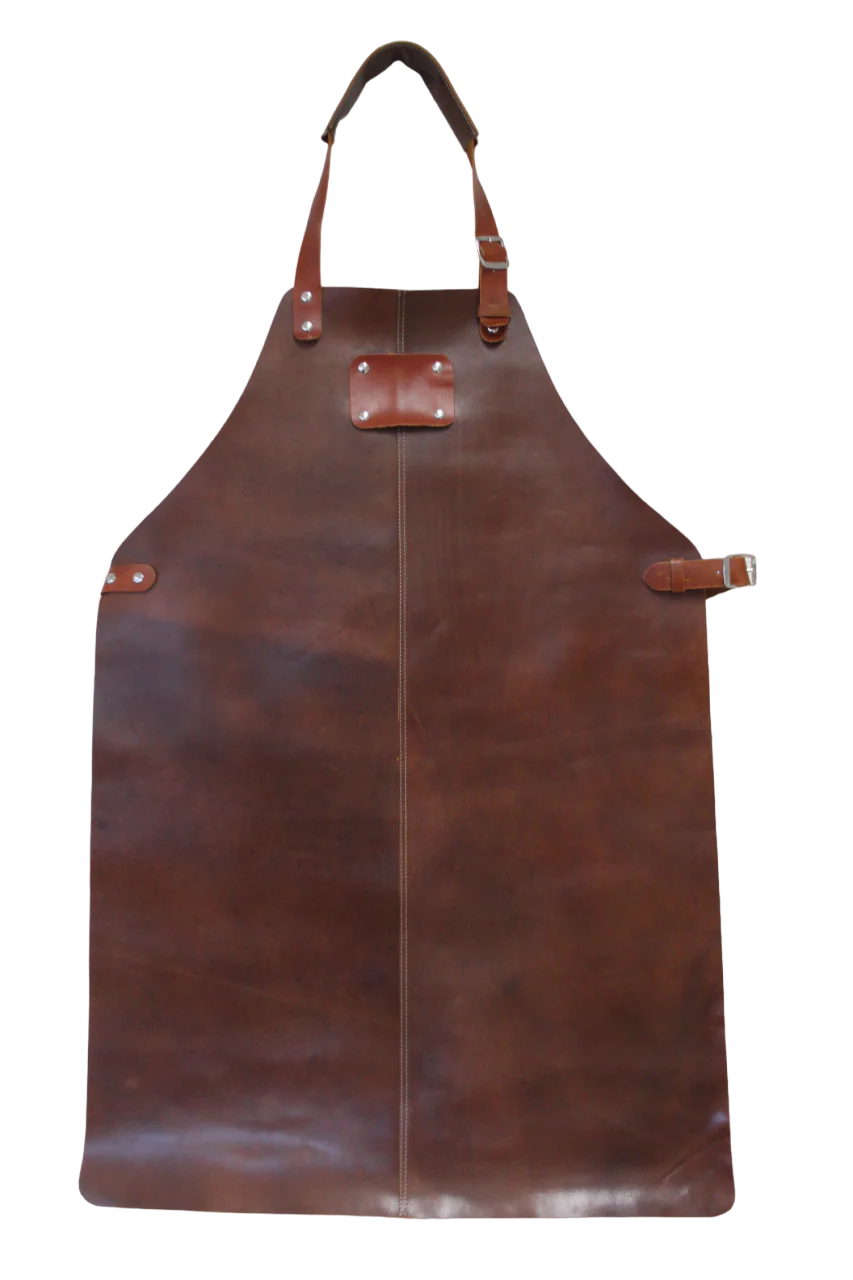 Lederen BBQ schort bruin premium nat. 2-delig