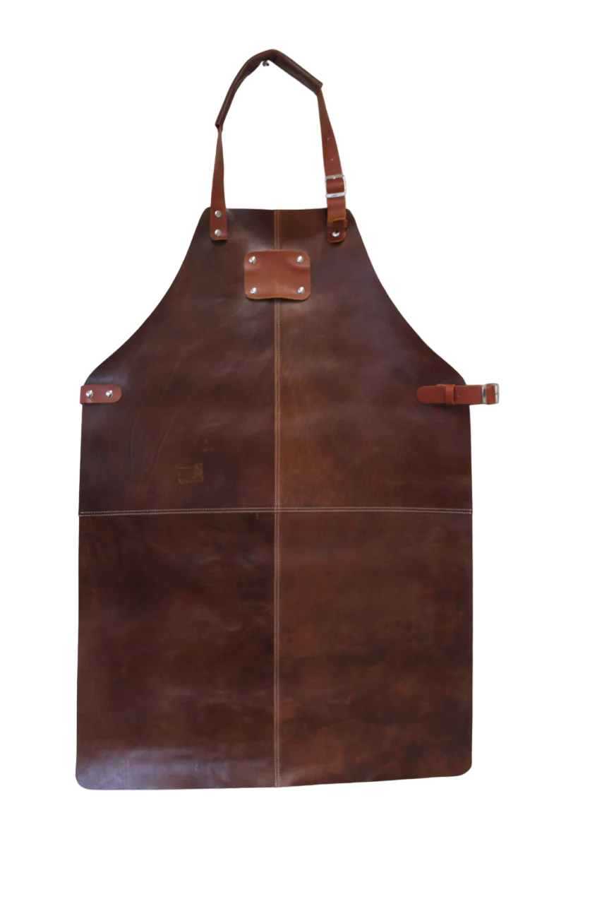 Lederen BBQ schort bruin premium nat. 4-delig