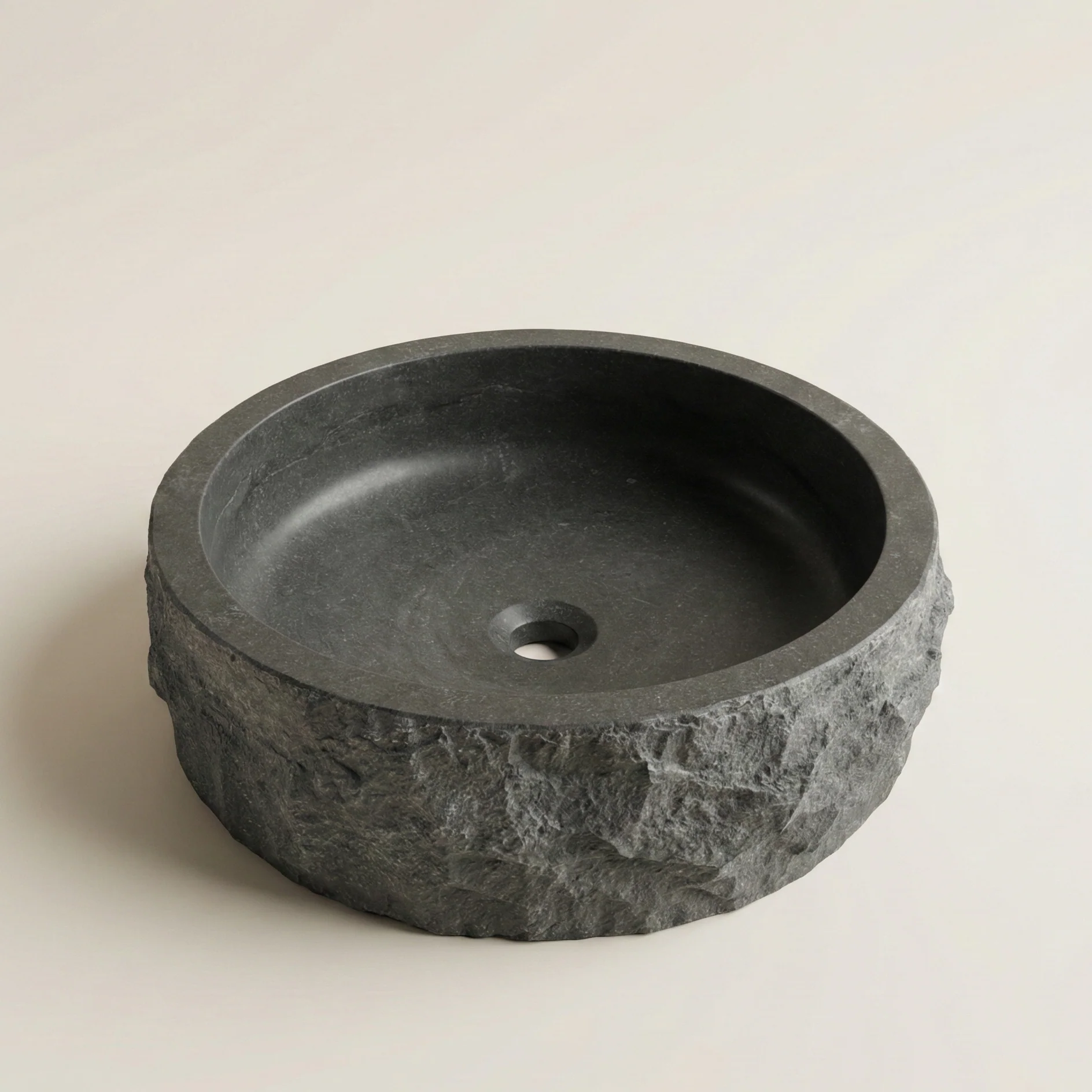 AquaVik Waskom Sten Hardsteen Gezoet Rond Hamerslag 40×12 cm