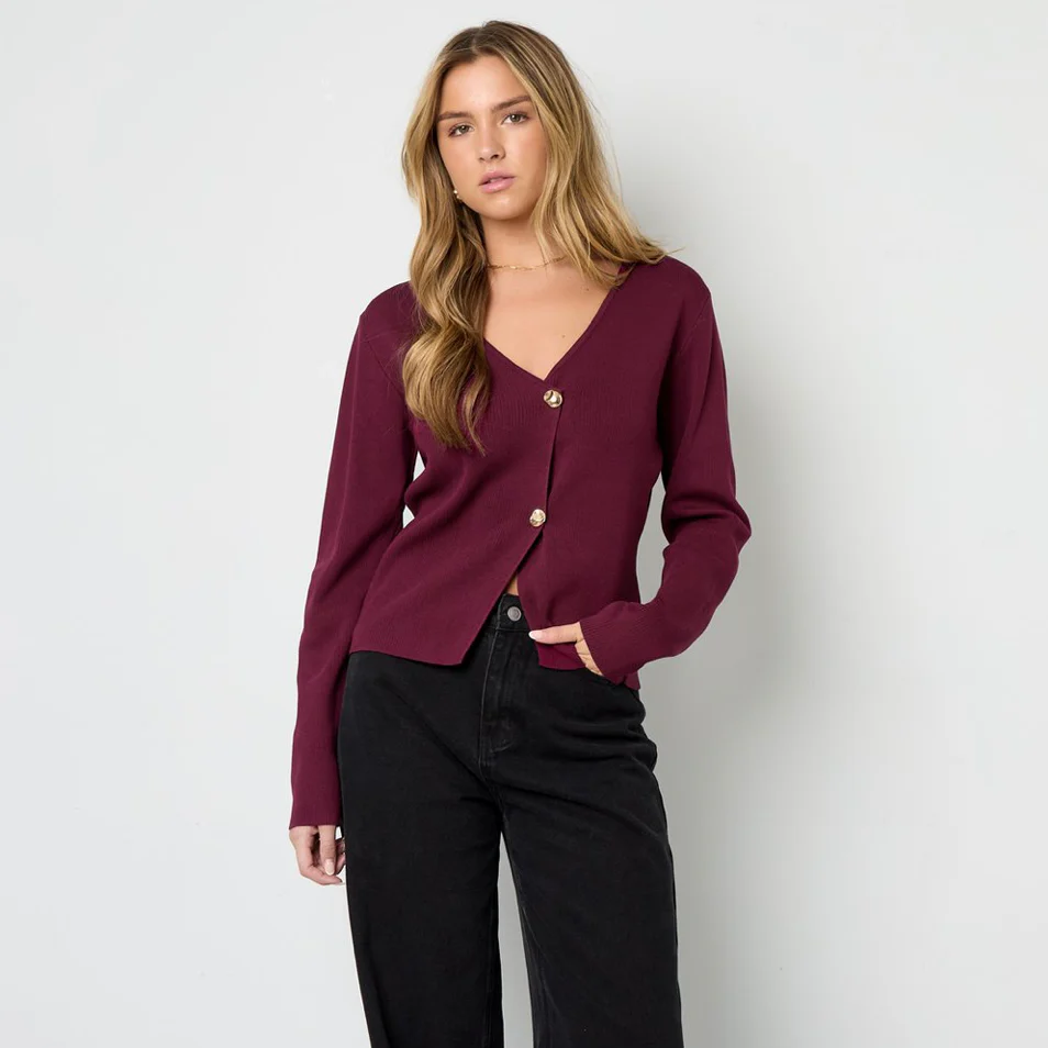 Asymmetrische cardigan Karmozijnrood Maat: L/XL