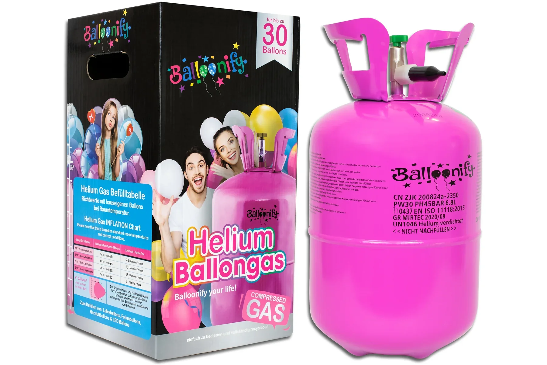 Balloonify Helium tank/cilinder – voor ca. 30 ballonnen